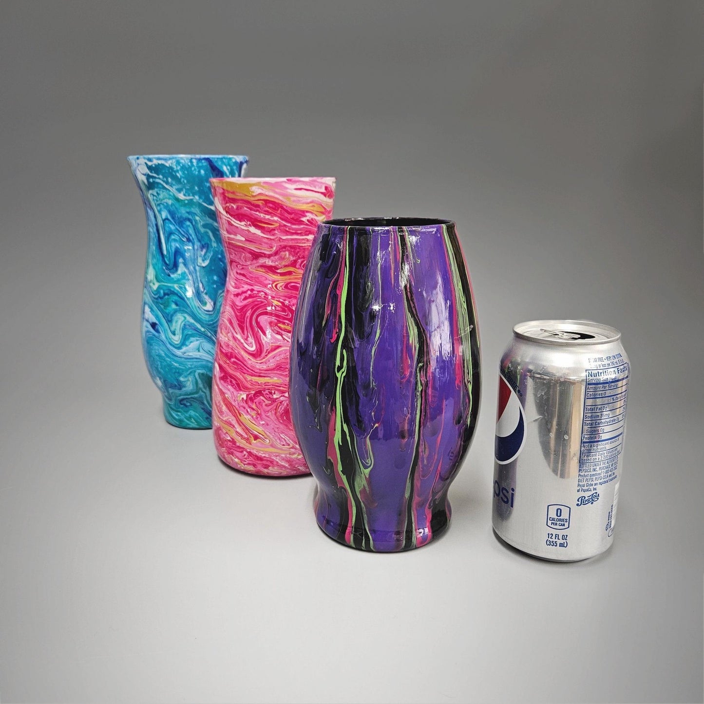 Glass Art Painted Vases in Blue Pink or Purple