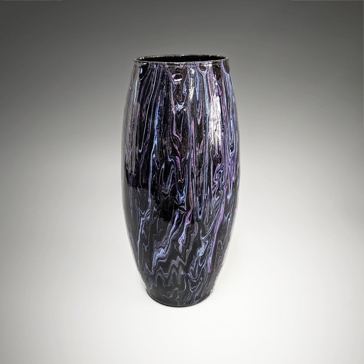 Glass Art Painted Vase in Black Purple and Blue