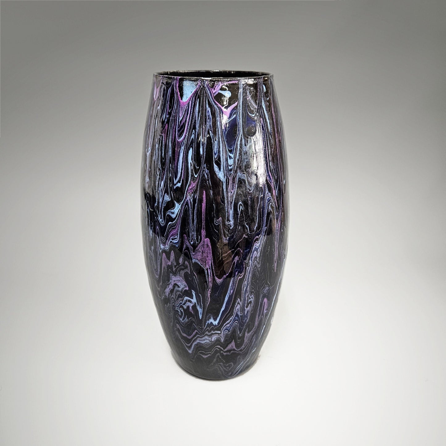 Glass Art Painted Vase in Black Purple and Blue