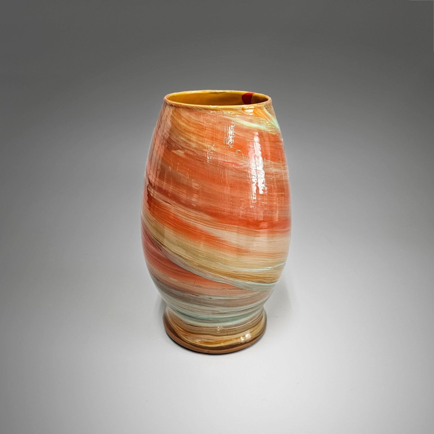 Fluid Art Painted Glass Vase in Terra Cotta