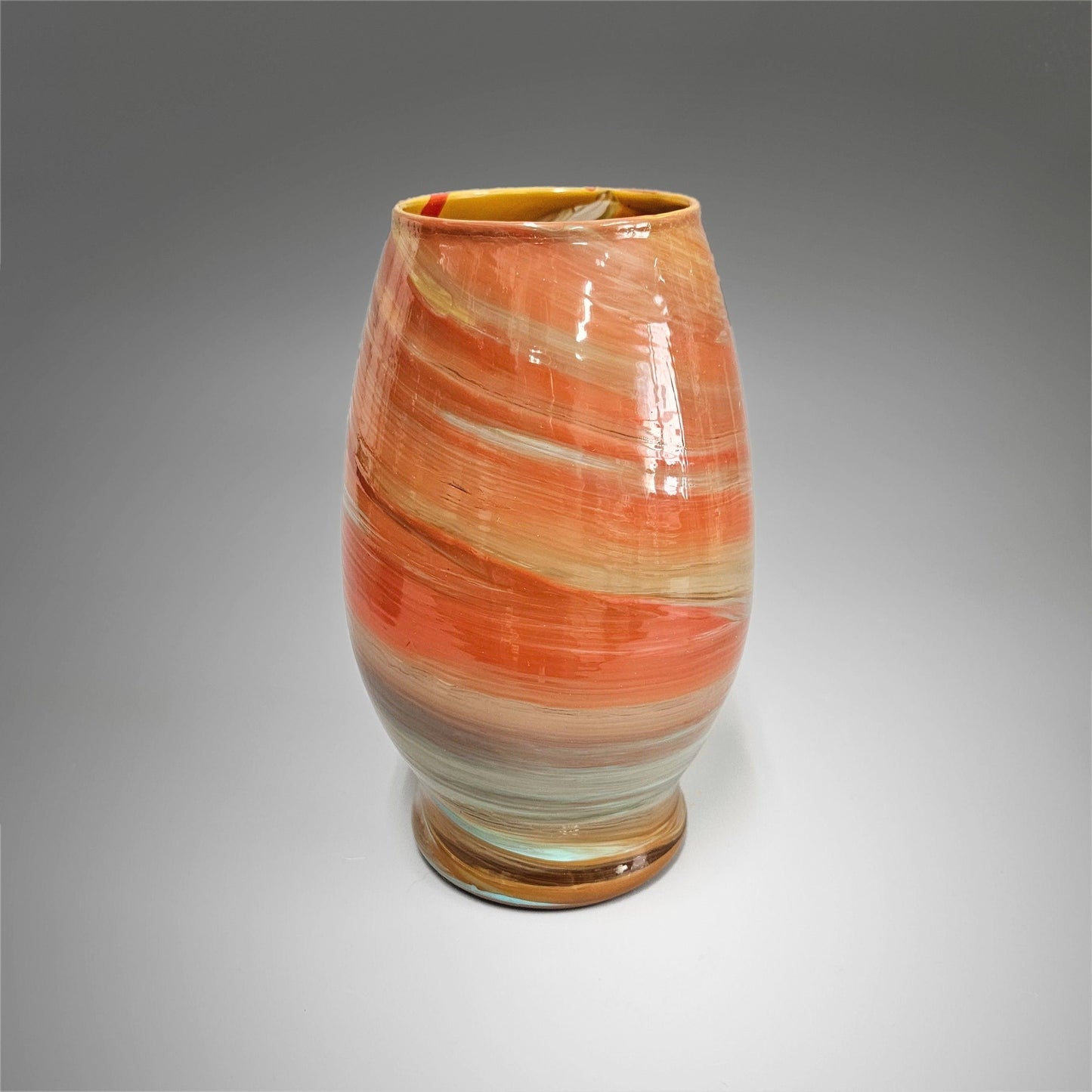 Fluid Art Painted Glass Vase in Terra Cotta
