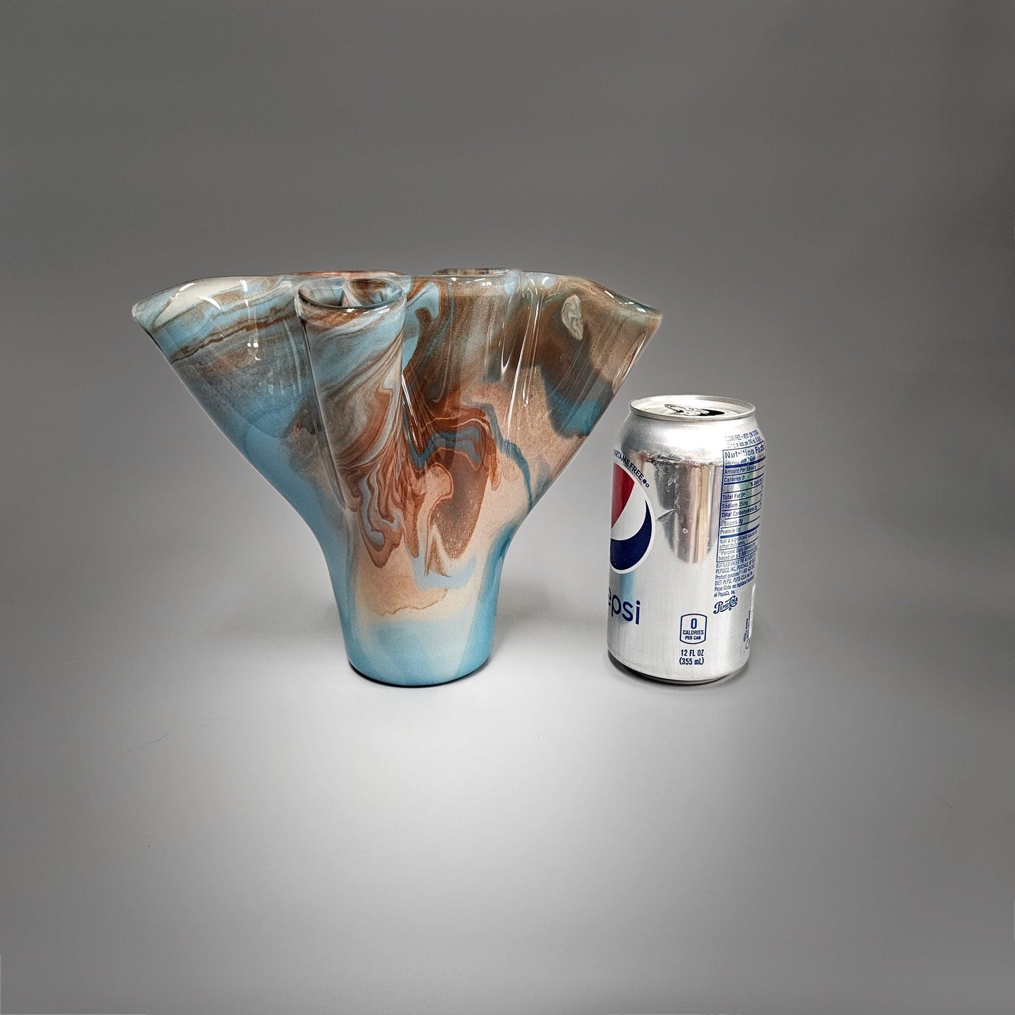 Glass Art Vase in Teal Turquoise and Brown