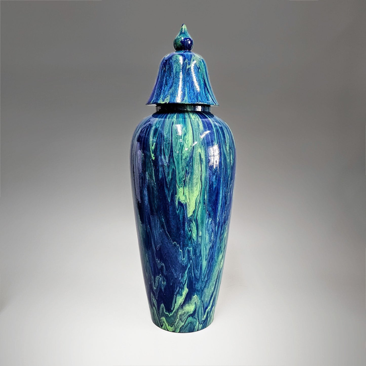 Natural Wood Urn in Blue and Green