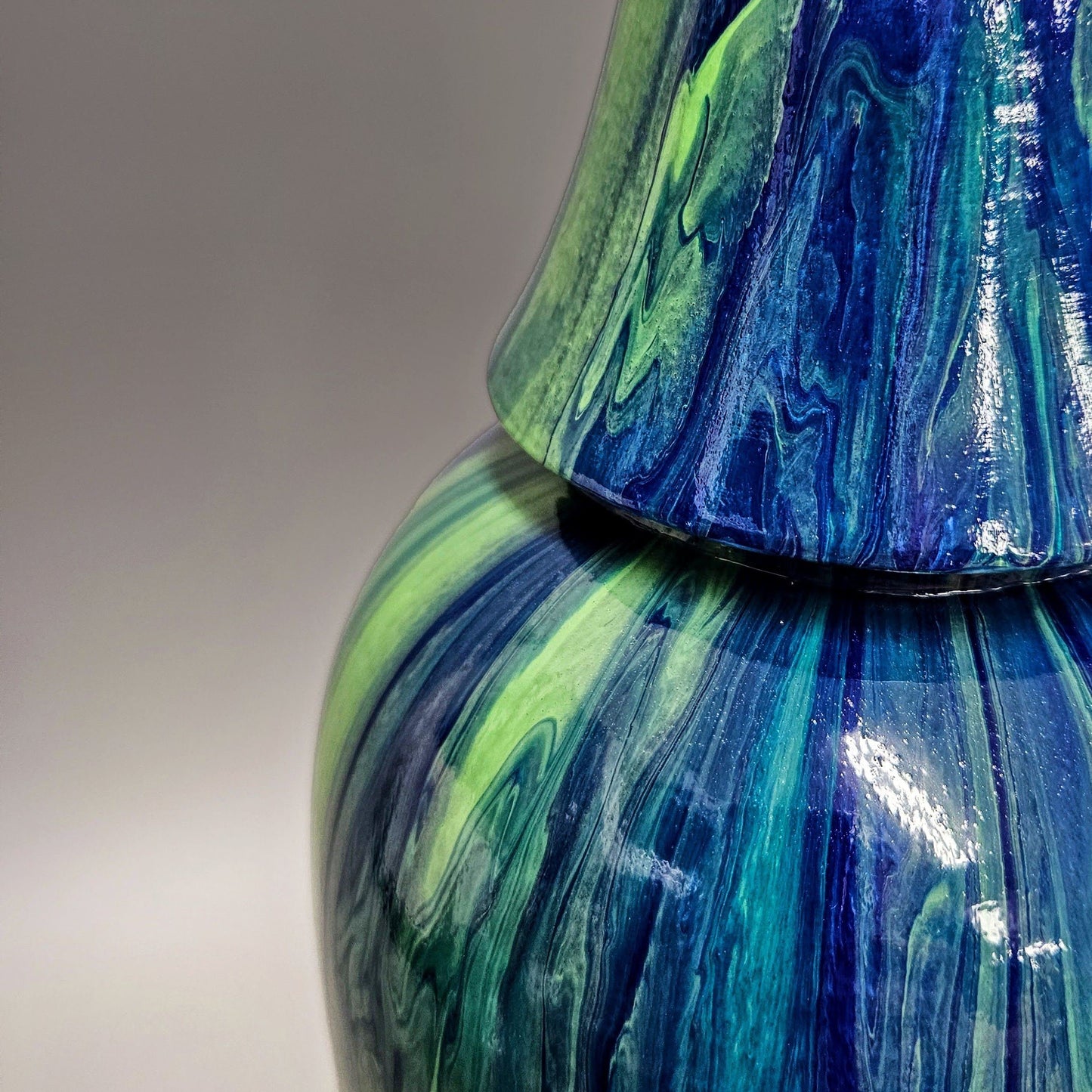 Natural Wood Urn in Blue and Green