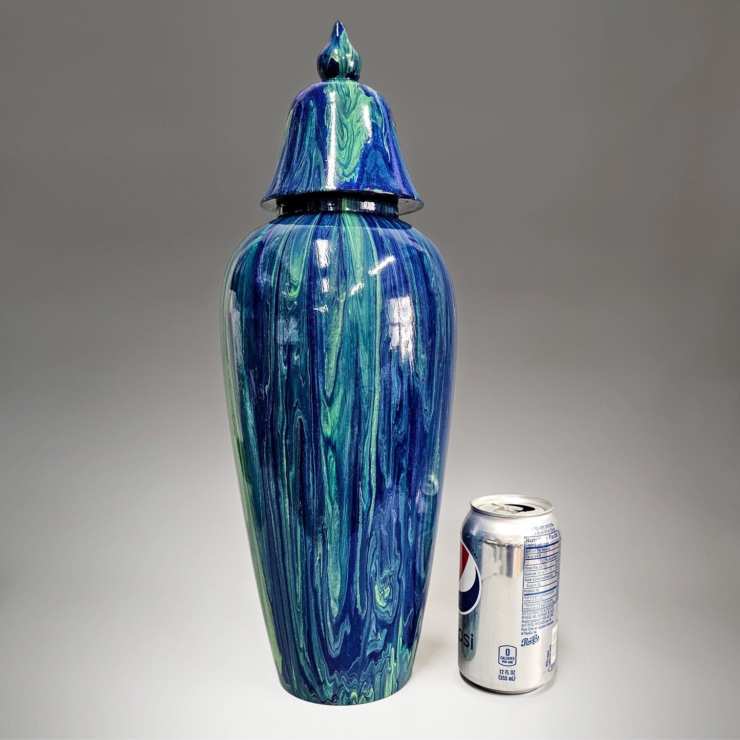 Natural Wood Urn in Blue and Green