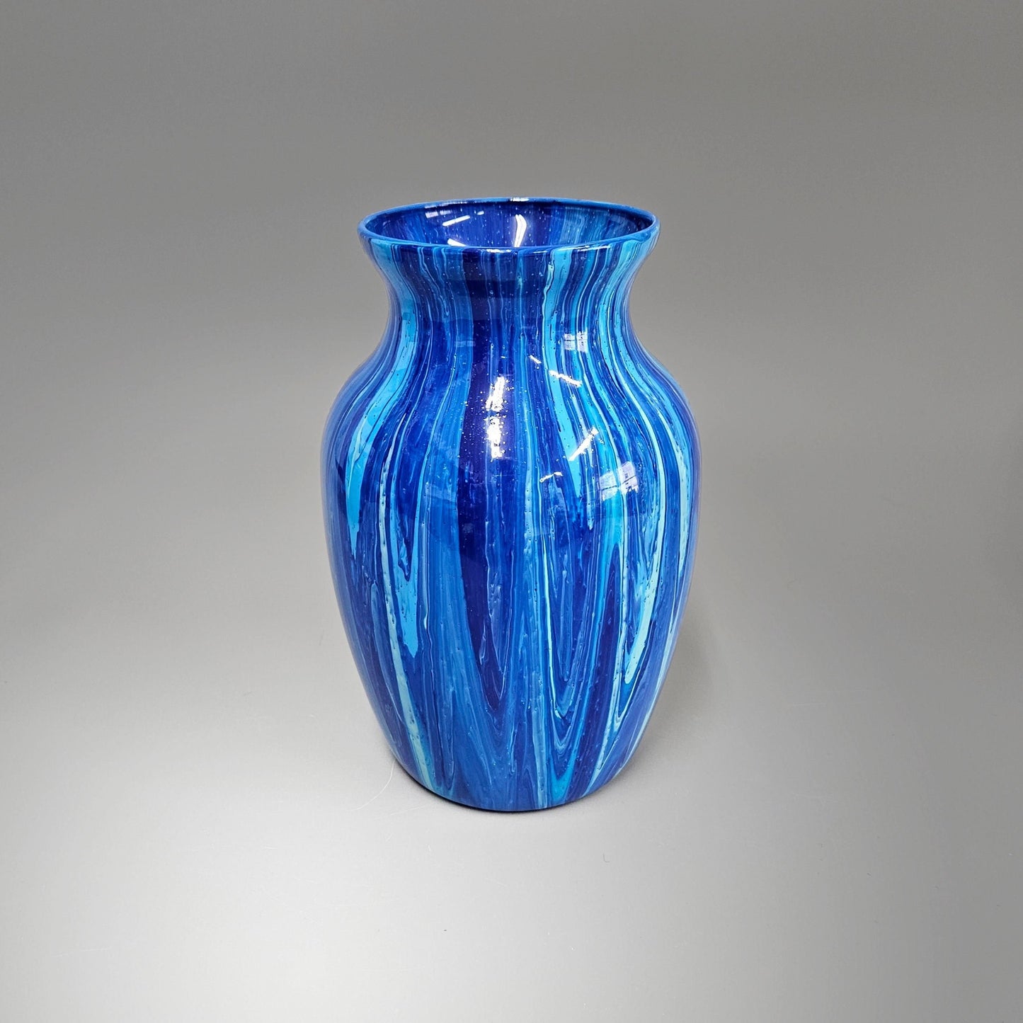 Fluid Art Glass Vase in Turquoise Blue Aqua Cobalt