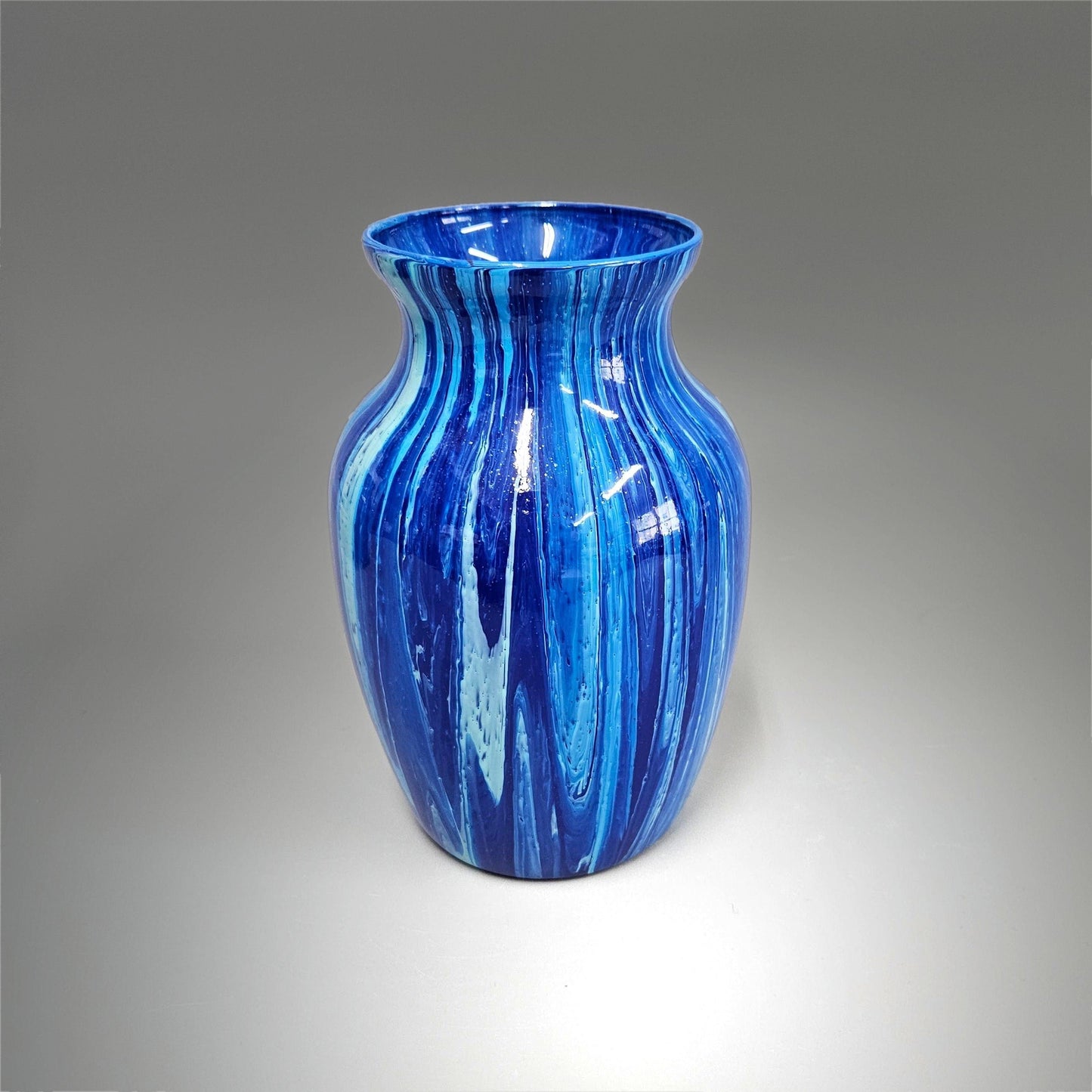 Fluid Art Glass Vase in Turquoise Blue Aqua Cobalt