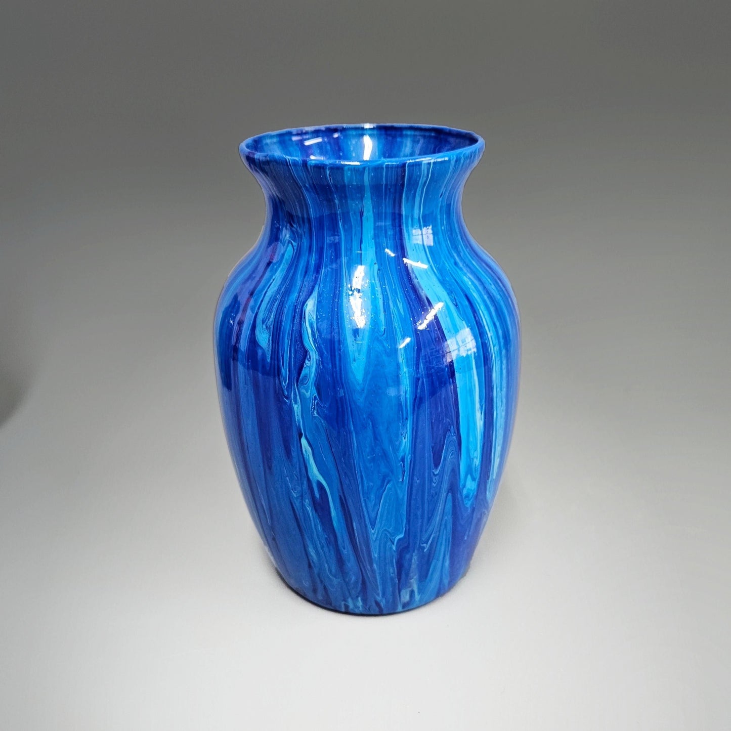 Fluid Art Glass Vase in Turquoise Blue Aqua Cobalt