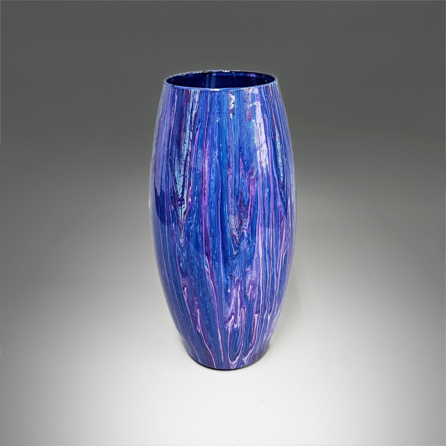 Painted Glass Art Vase in Navy Blue Aqua and Purple
