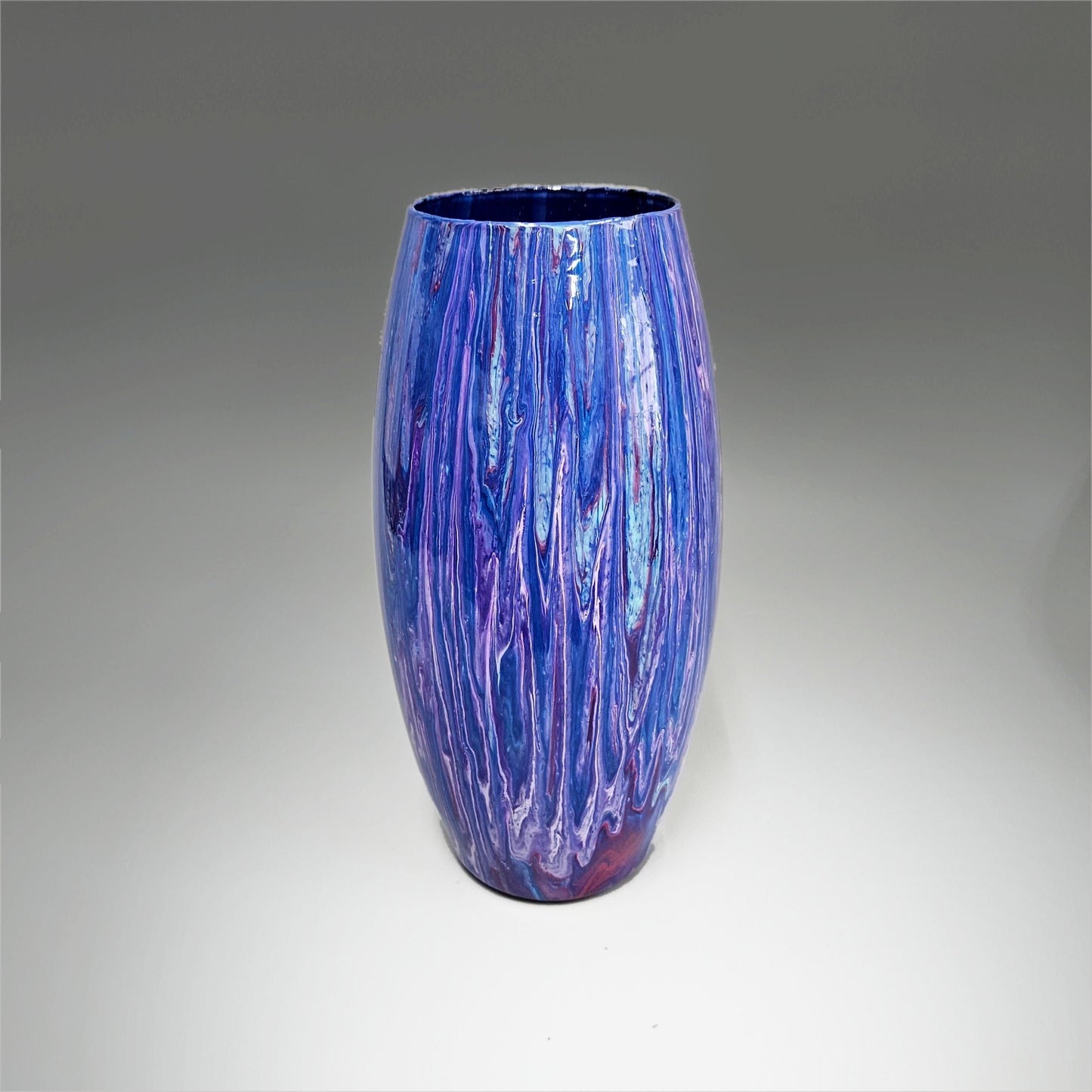 Painted Glass Art Vase in Navy Blue Aqua and Purple