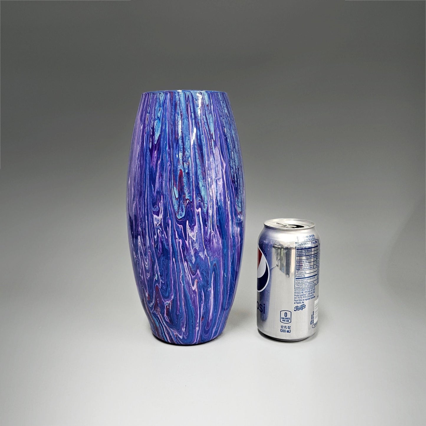 Painted Glass Art Vase in Navy Blue Aqua and Purple