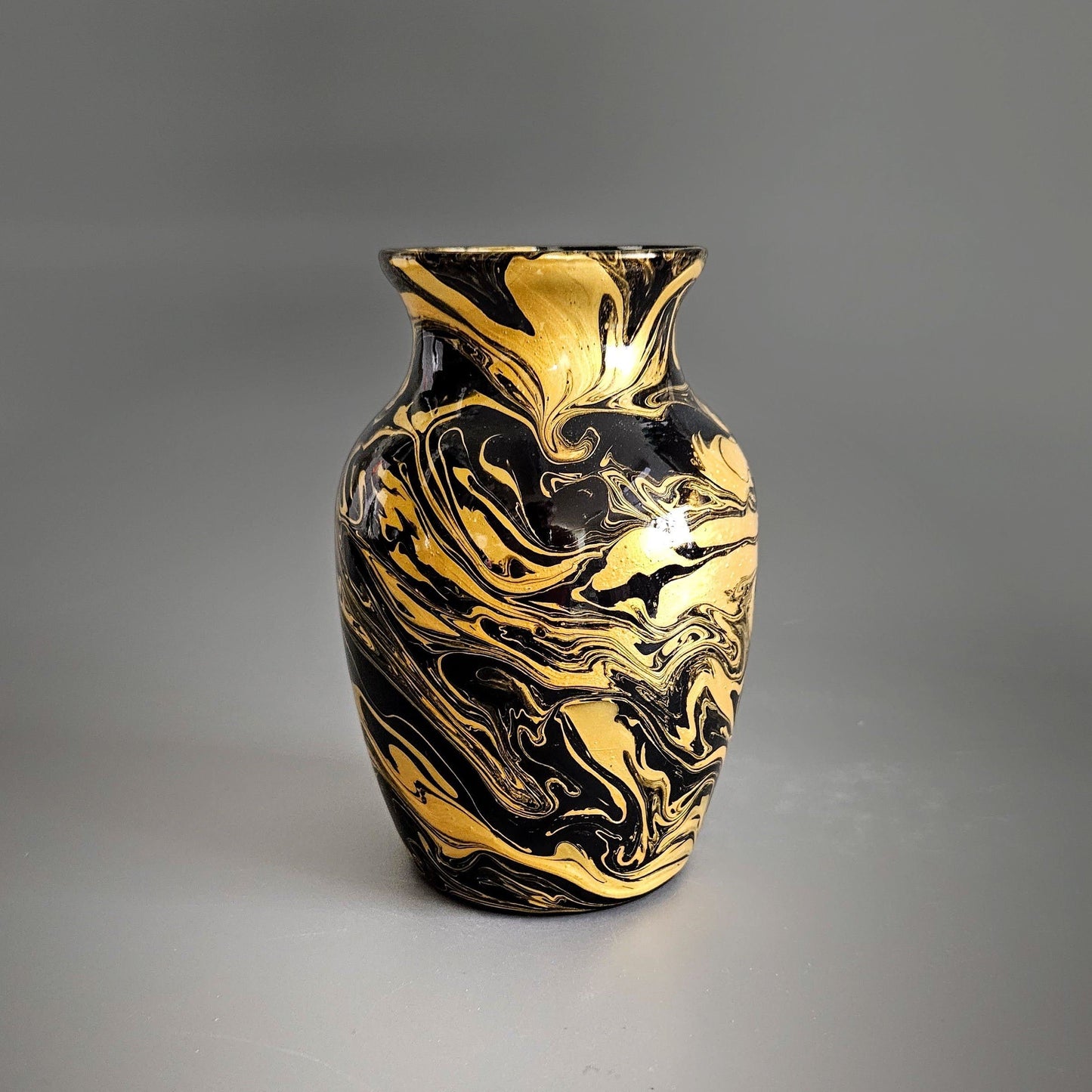 Abstract Glass Art Vase in Black and Gold
