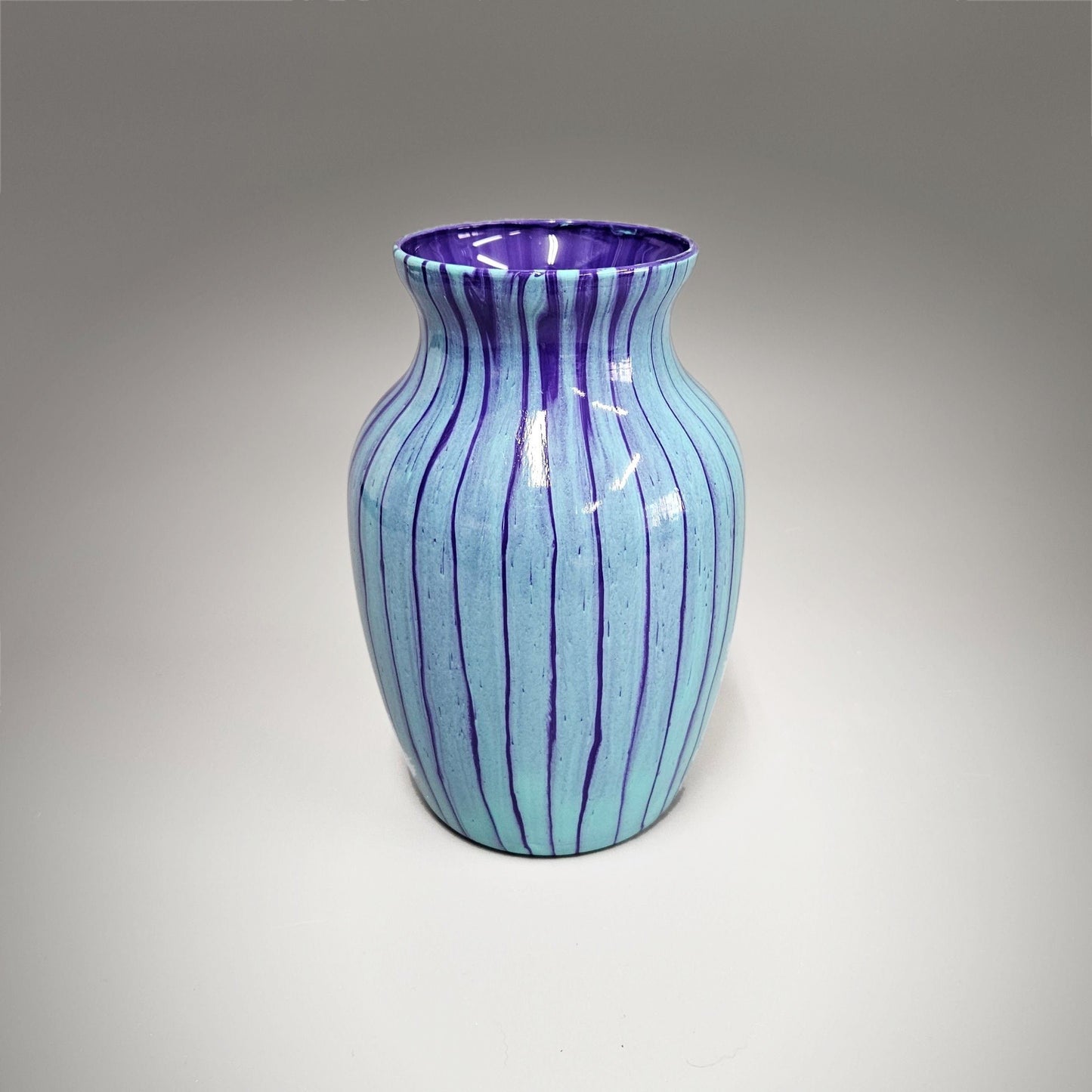 Glass Art Painted Vase in Purple and Light Blue