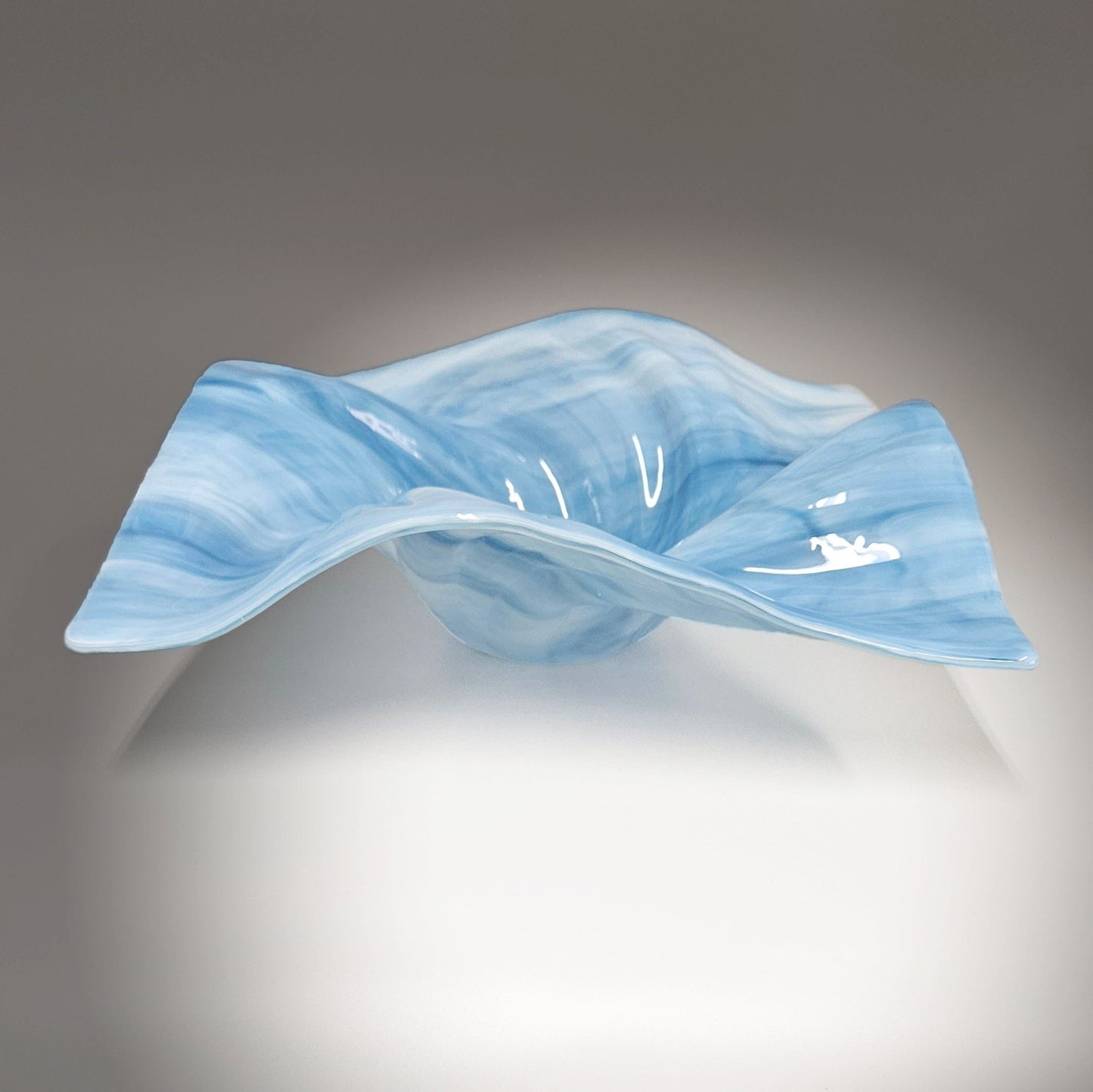 Glass Art Wave Bowl in Storm Blues and White
