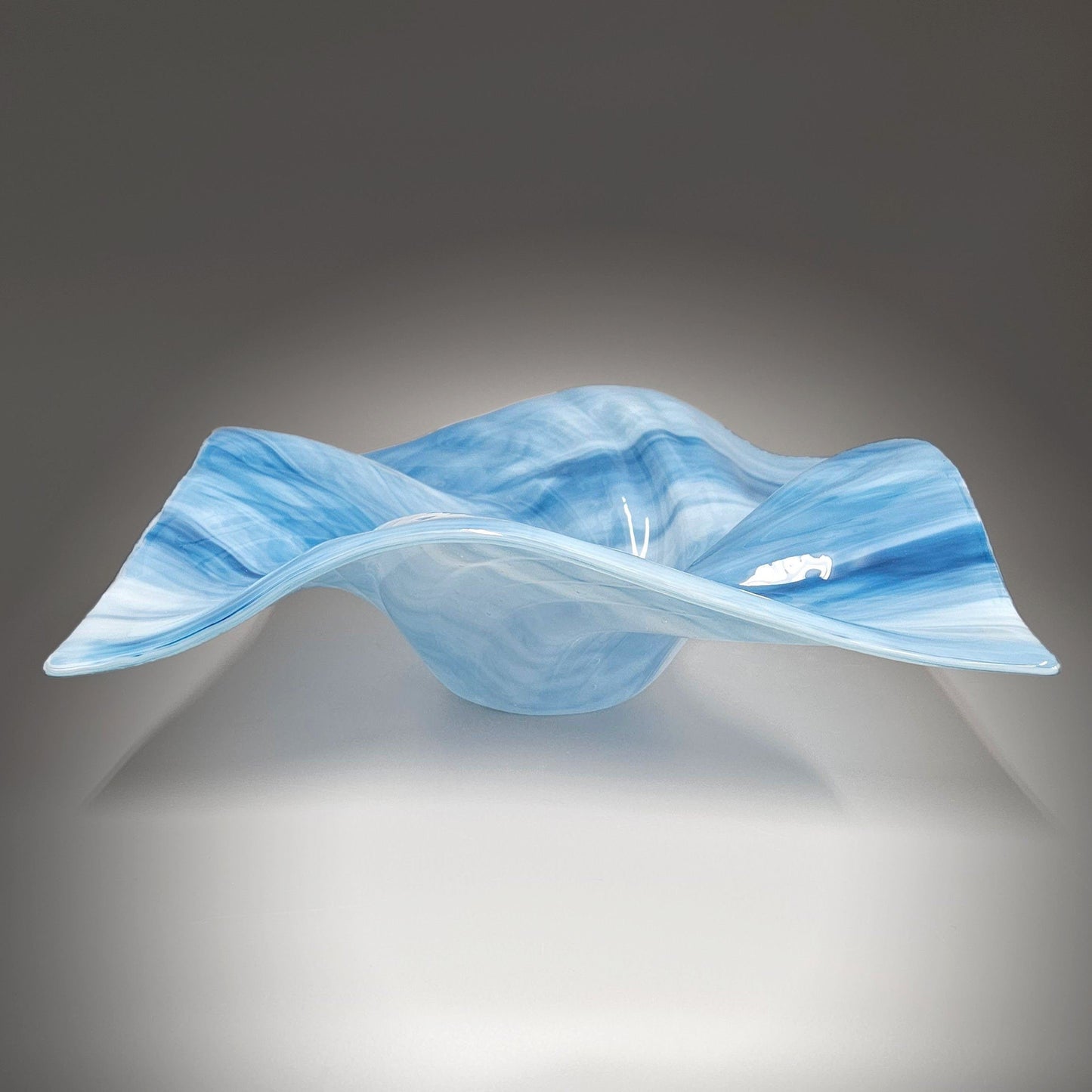 Glass Art Wave Bowl in Storm Blues and White
