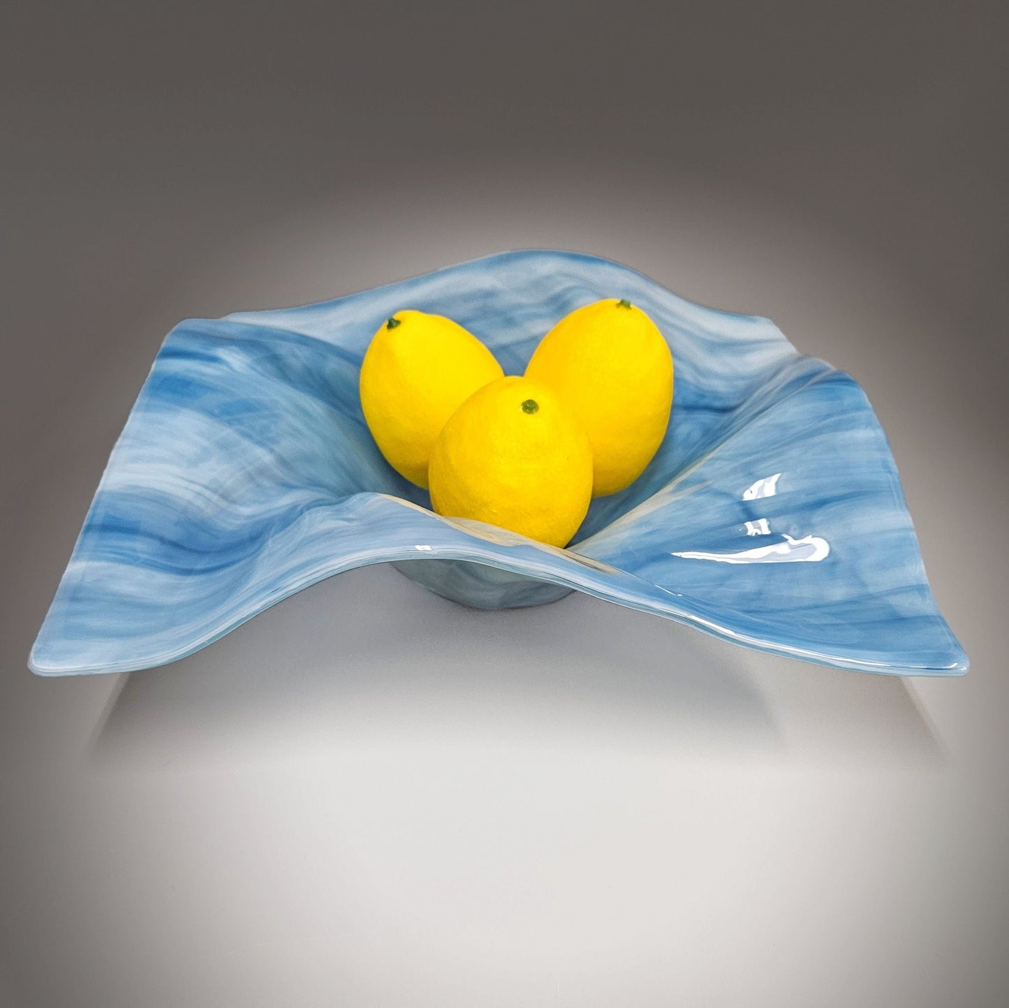 Glass Art Wave Bowl in Storm Blues and White