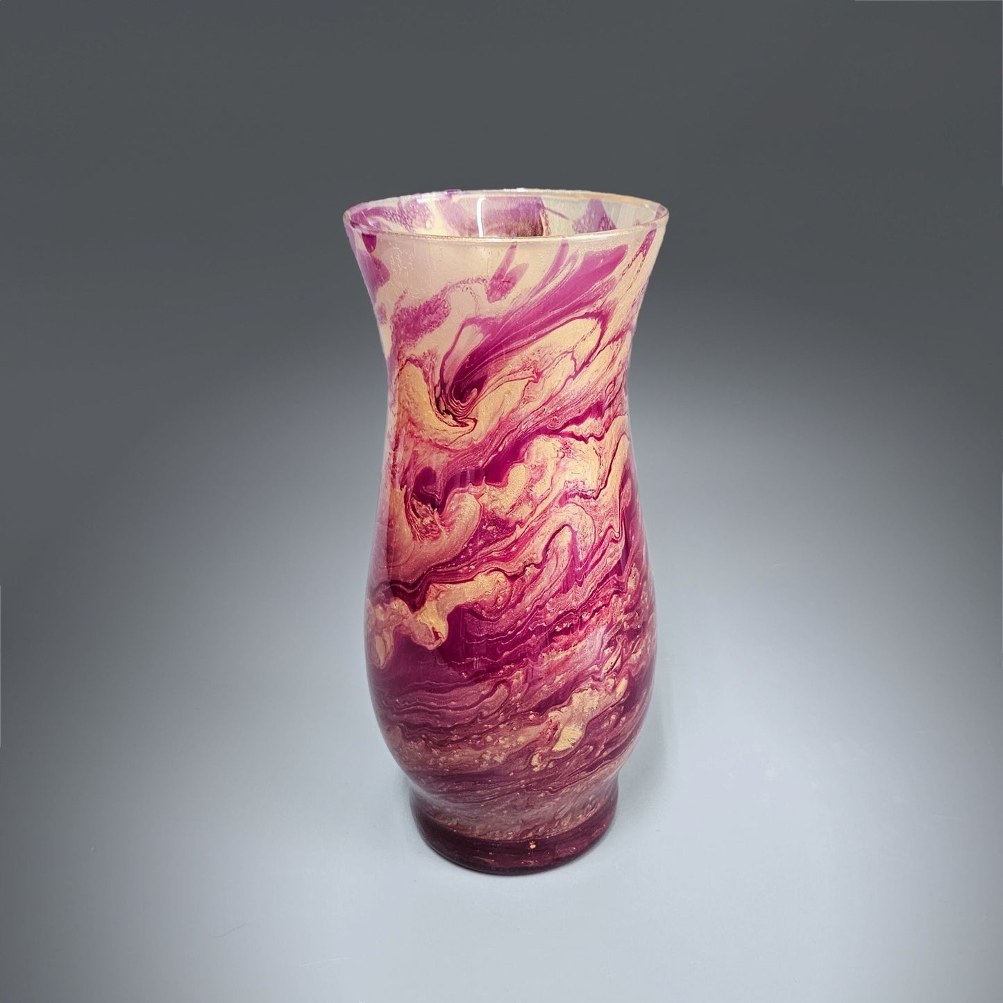 Glass Art Painted Vase in Purple and Gold