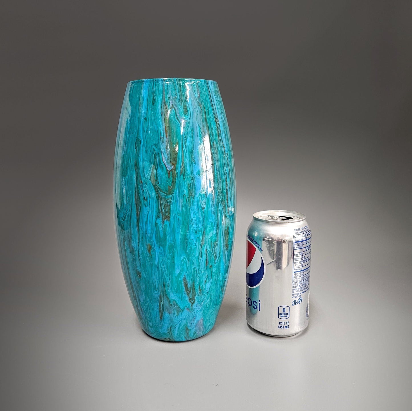 Glass Art Painted Vase in Teal Aqua Orange