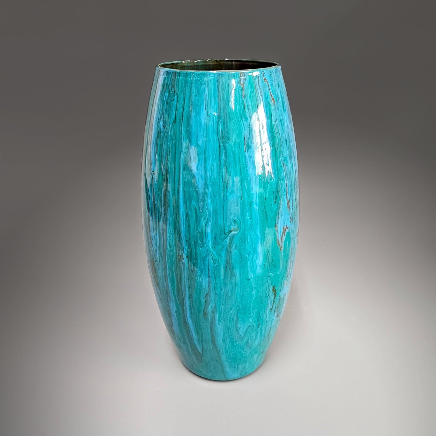 Glass Art Painted Vase in Teal Aqua Orange