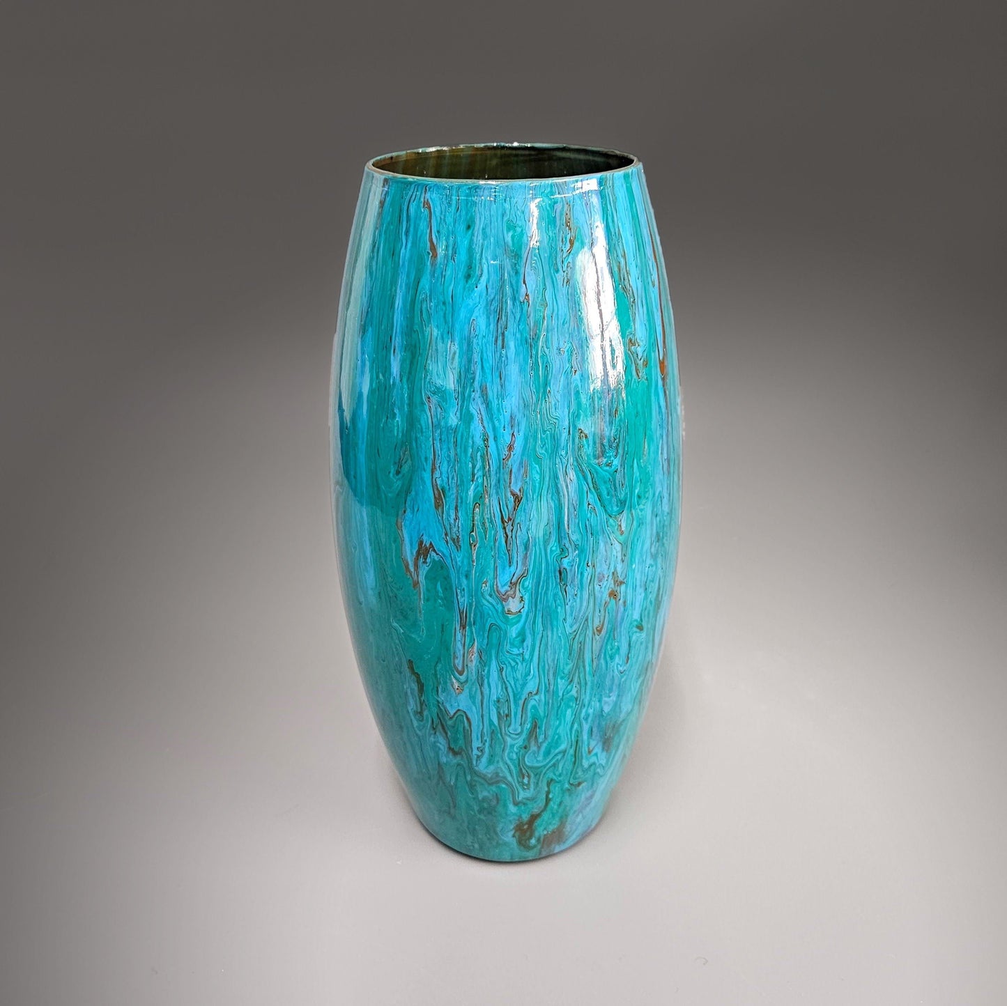 Glass Art Painted Vase in Teal Aqua Orange