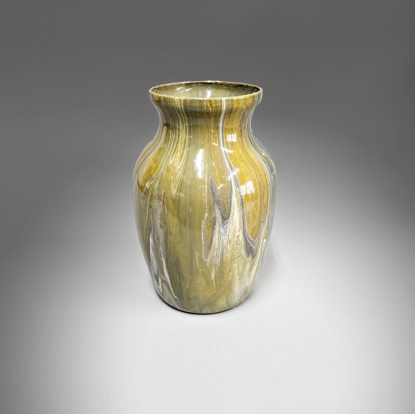Glass Art Painted Vase in Tan, White and Gray