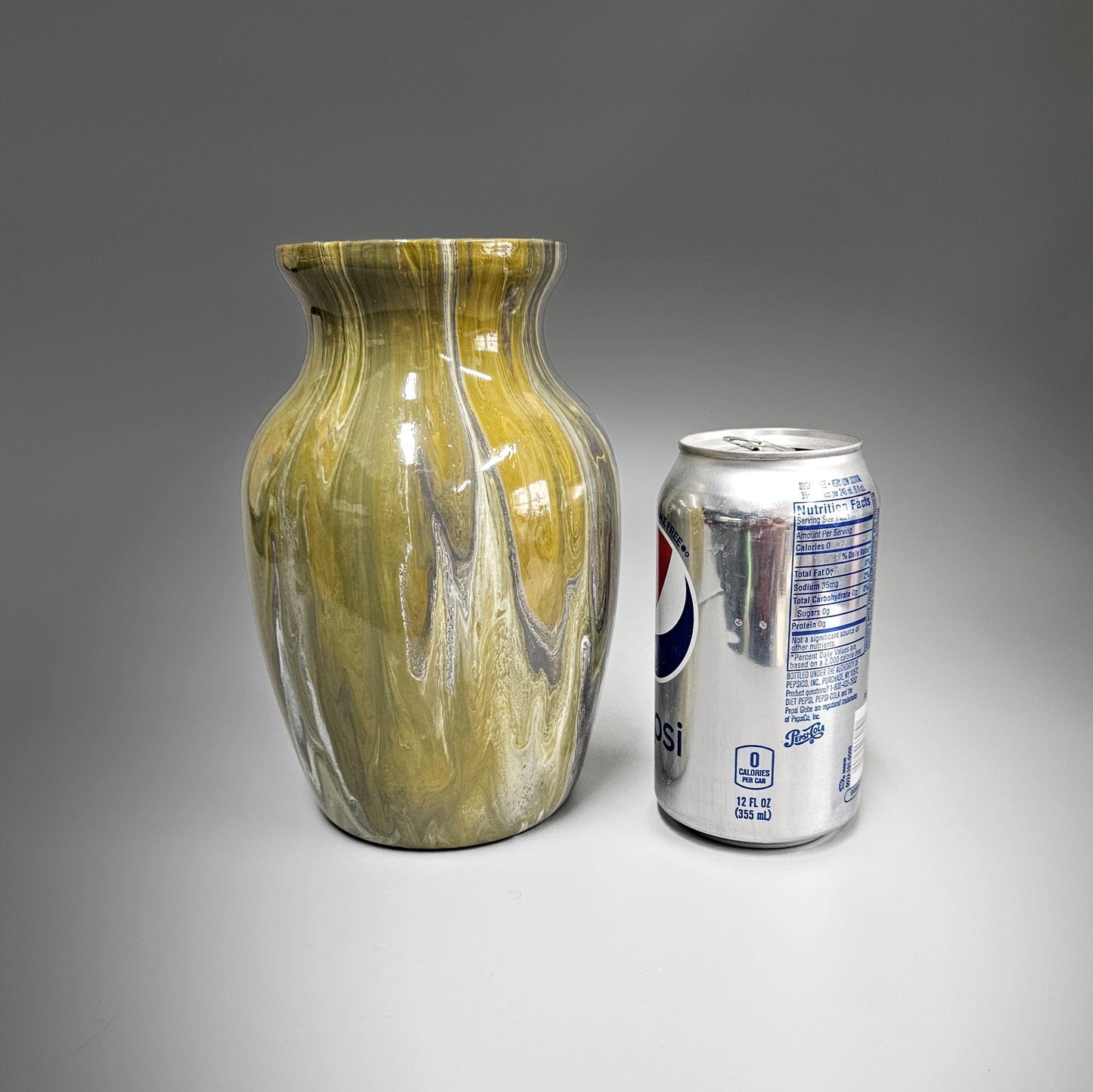 Glass Art Painted Vase in Tan, White and Gray