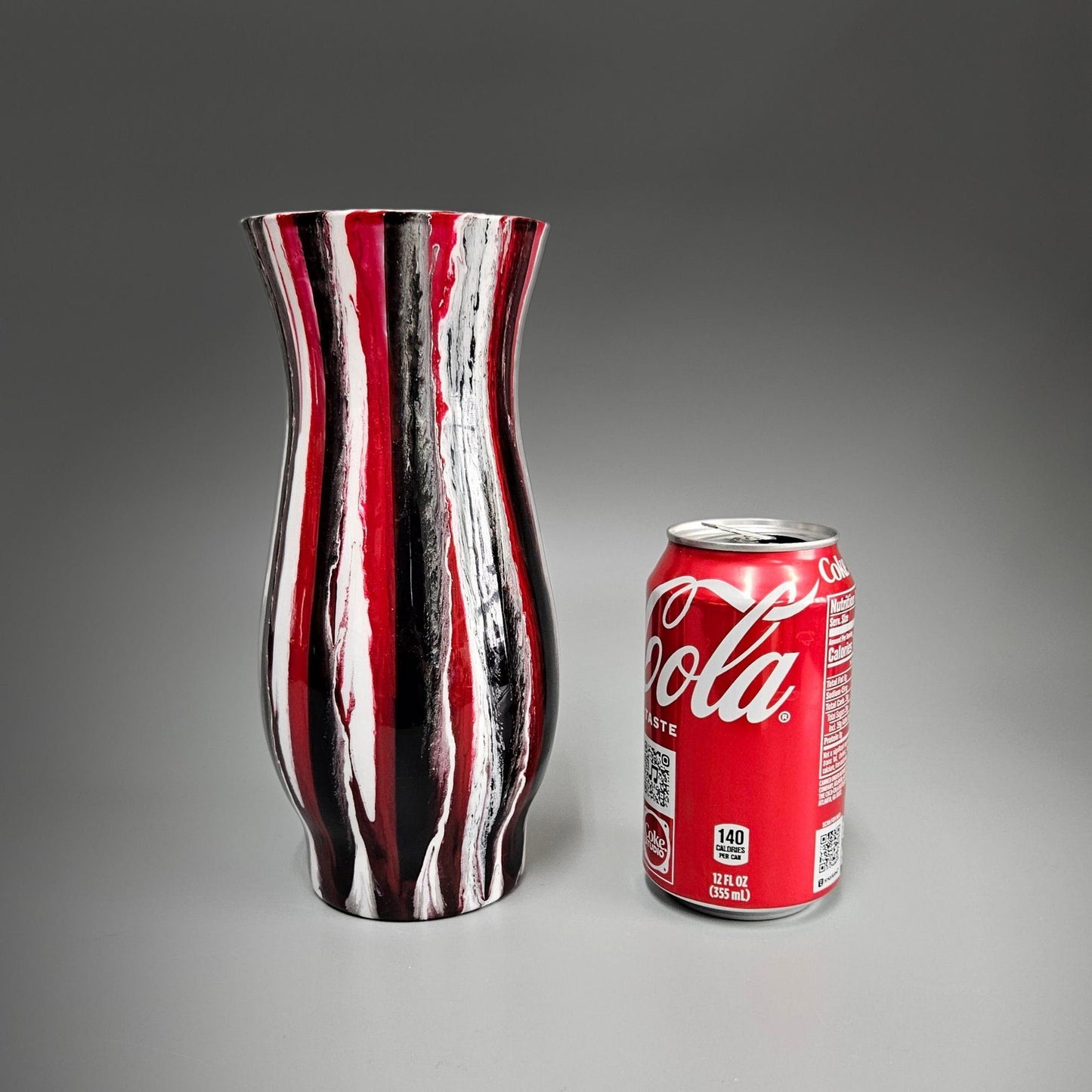 Glass Art Painted Vase in Red Black and White