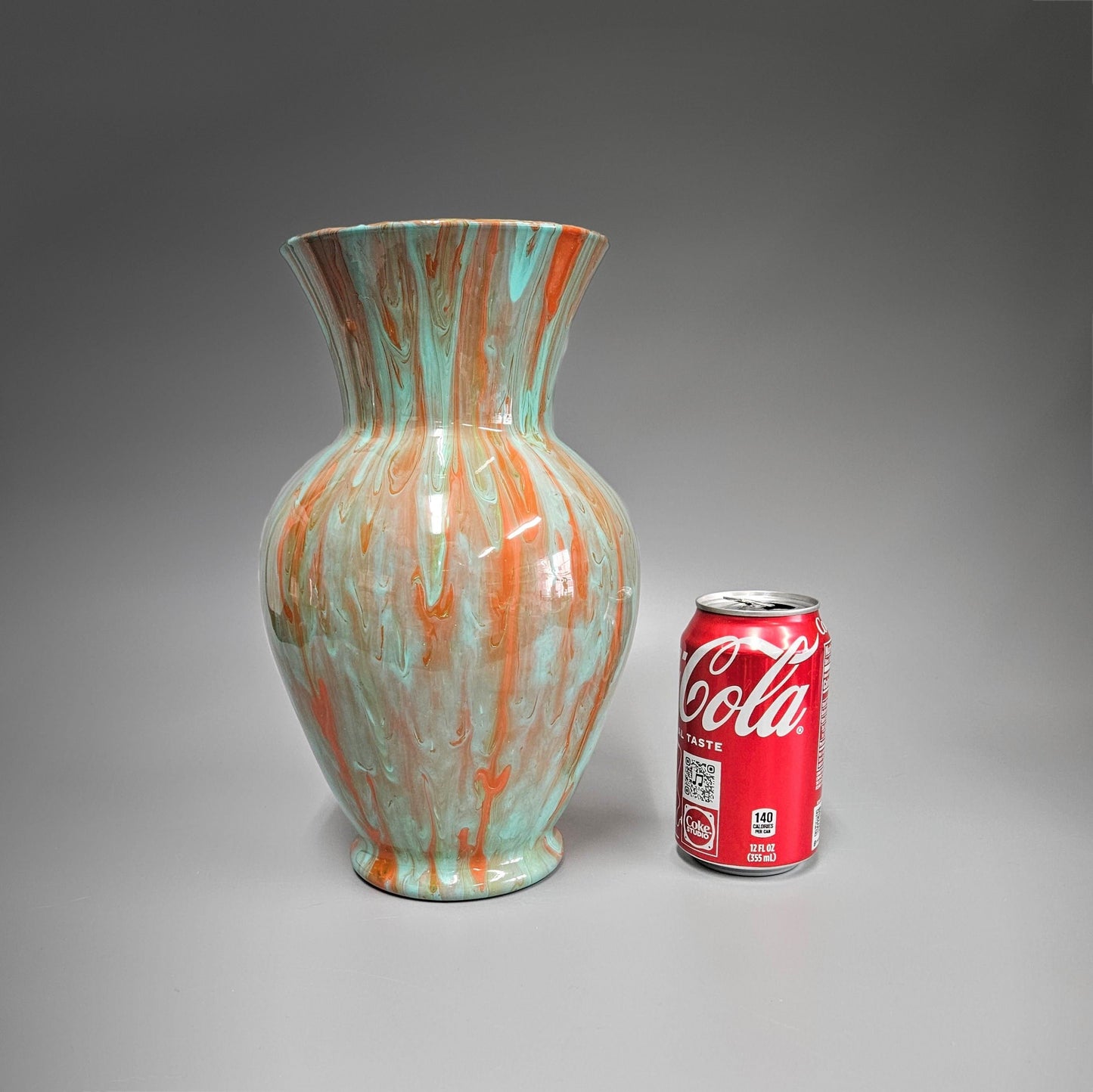 Glass Art Tall Painted Vase in Aqua Orange