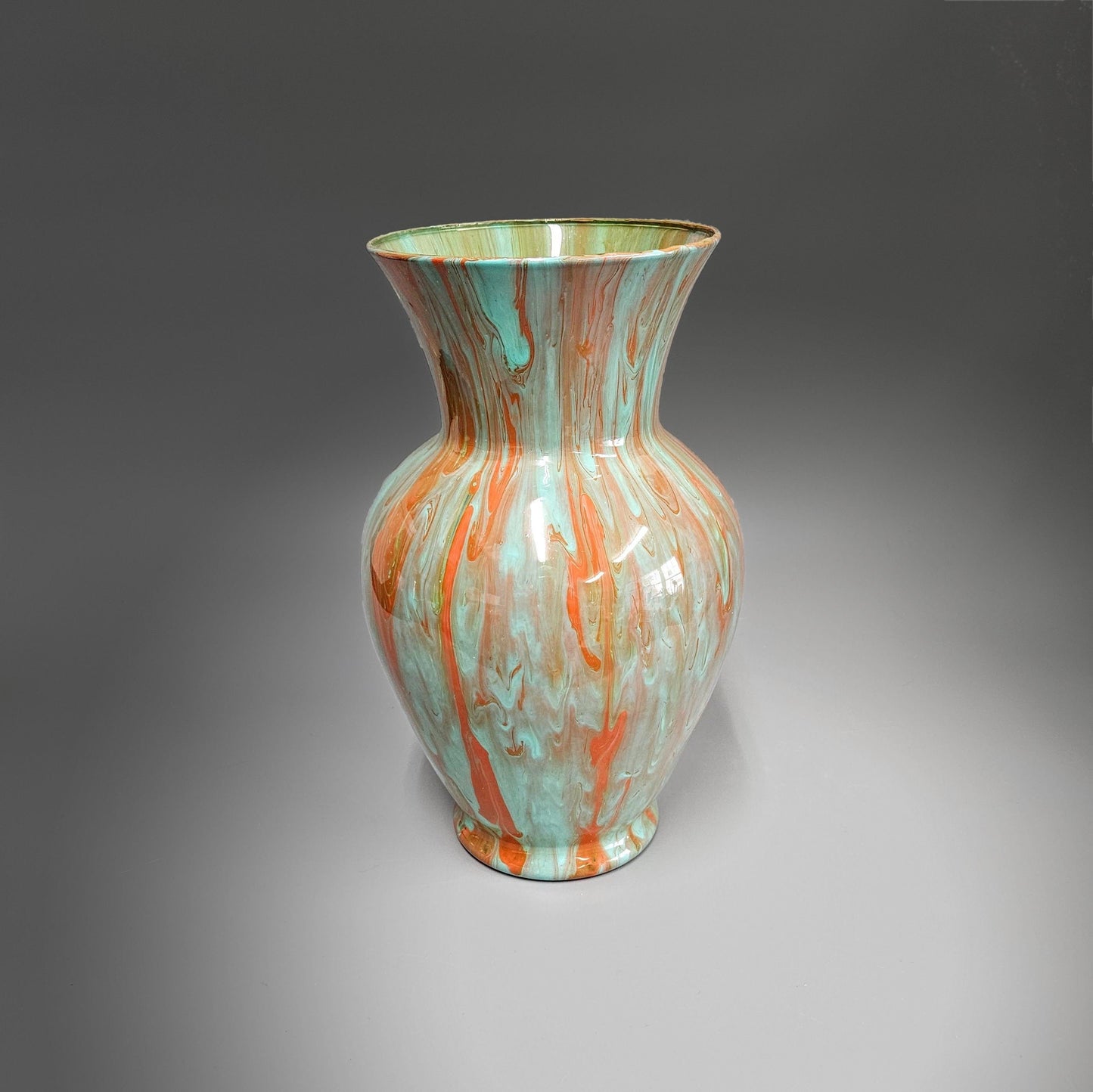 Glass Art Tall Painted Vase in Aqua Orange
