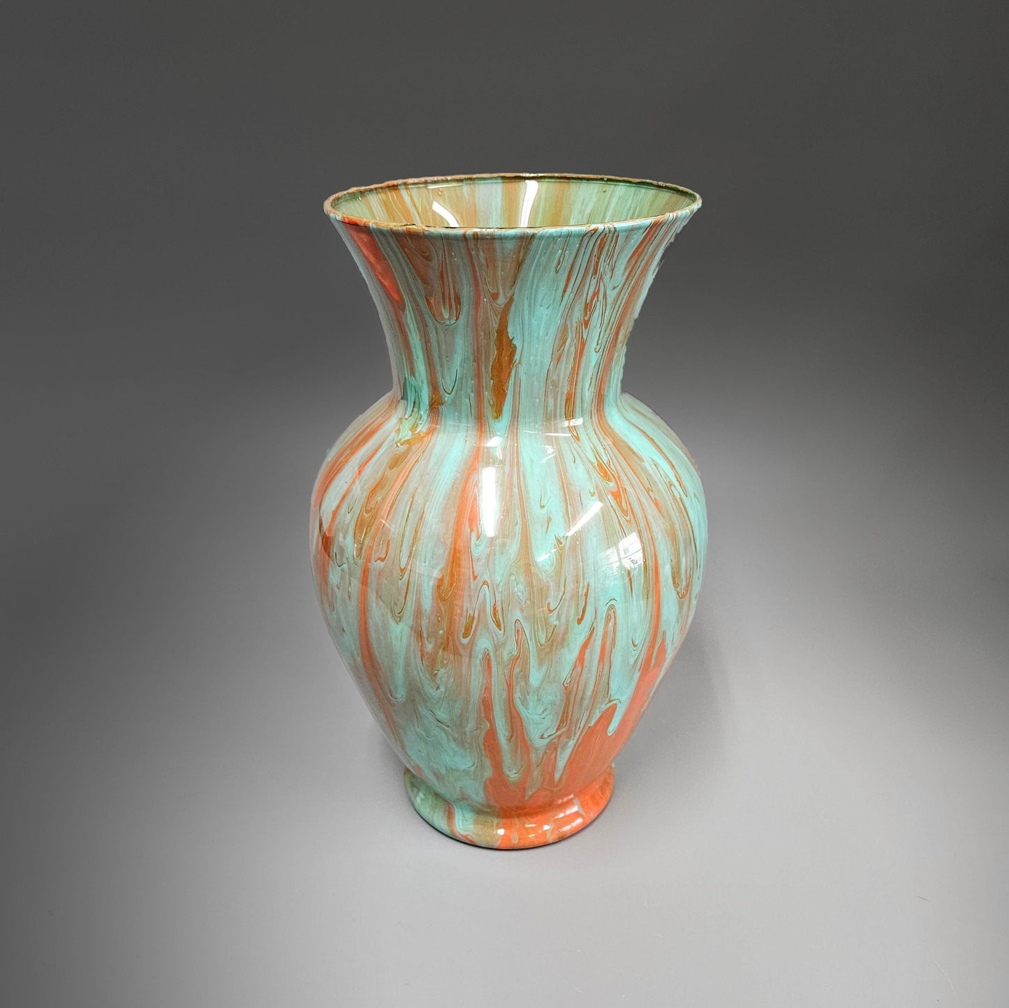 Glass Art Tall Painted Vase in Aqua Orange