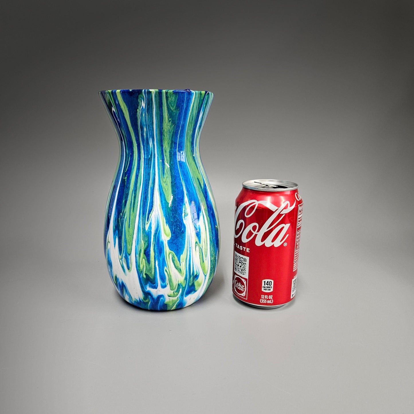 Glass Art Painted Vase in Navy Lime and White