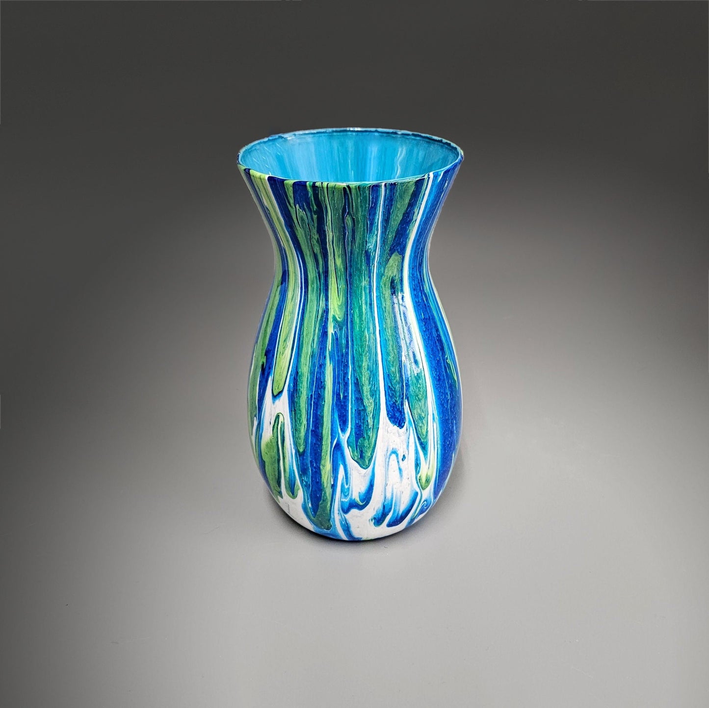 Glass Art Painted Vase in Navy Lime and White
