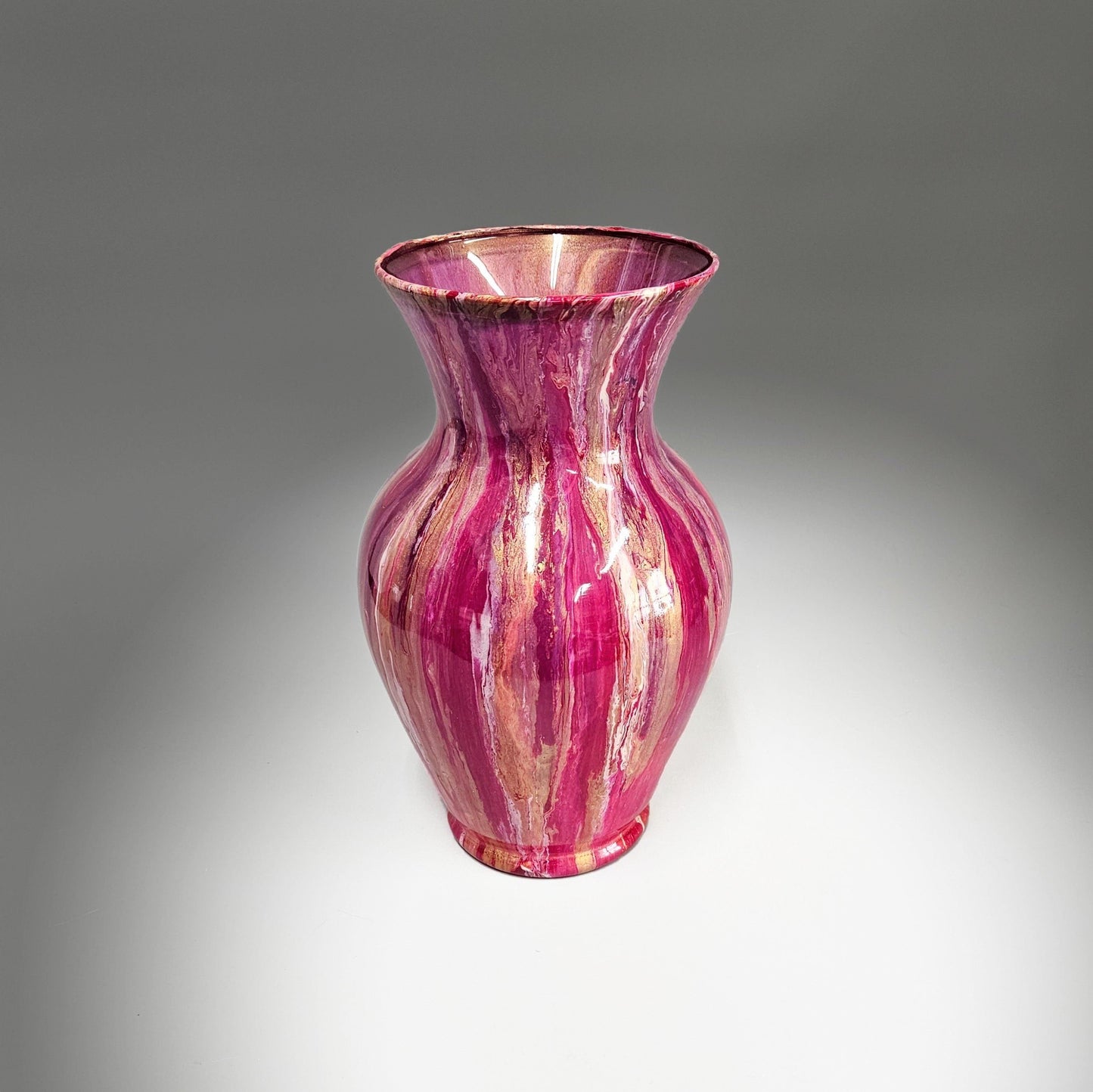 Glass Art Painted Vase in Magenta and Gold