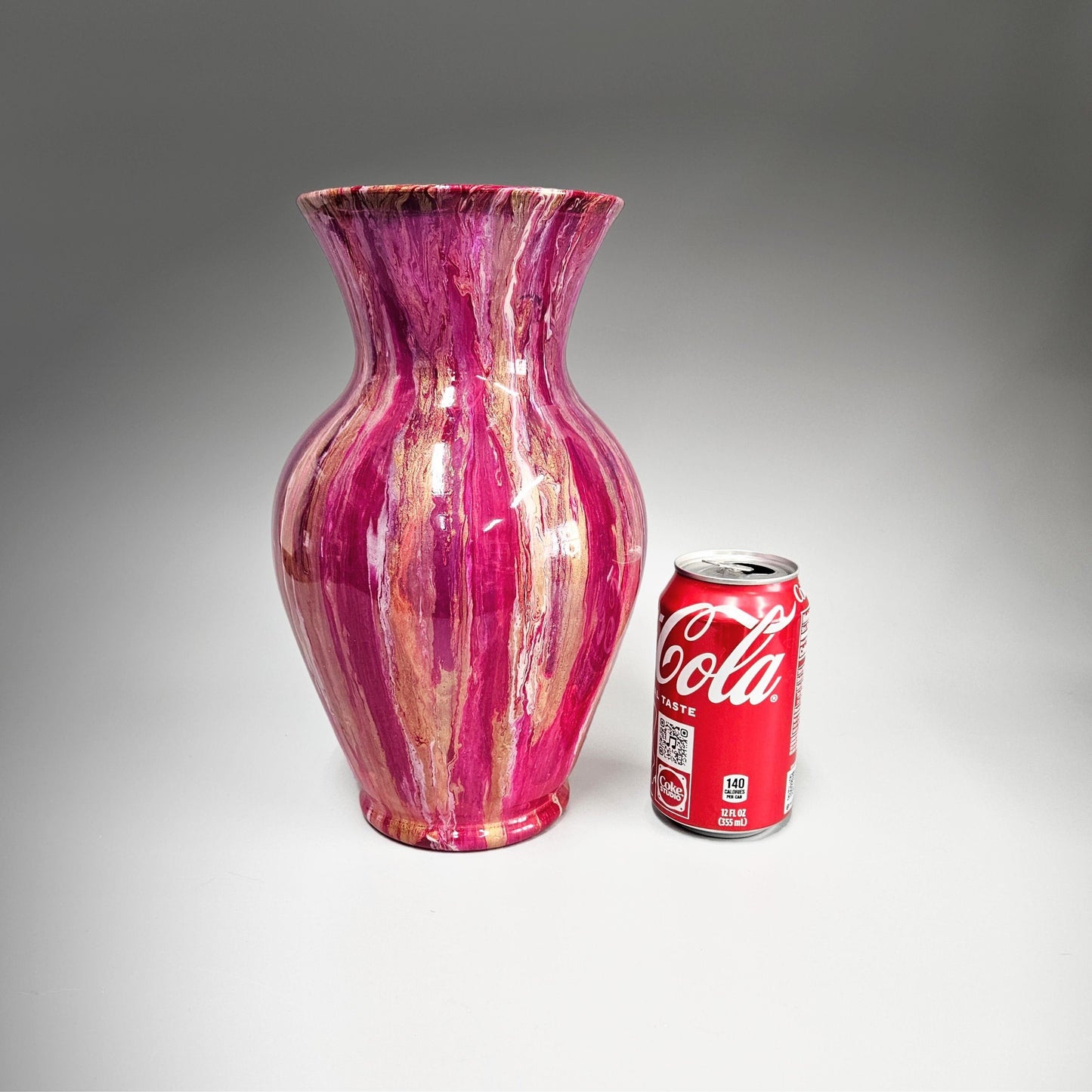 Glass Art Painted Vase in Magenta and Gold