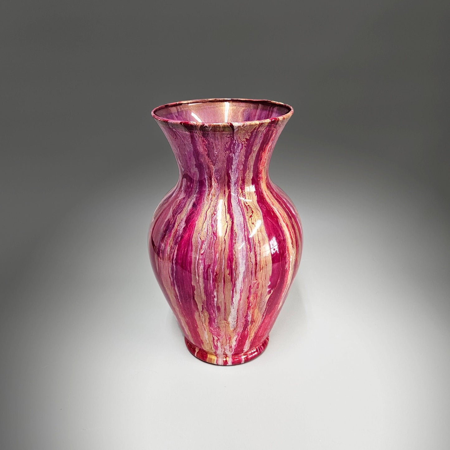 Glass Art Painted Vase in Magenta and Gold