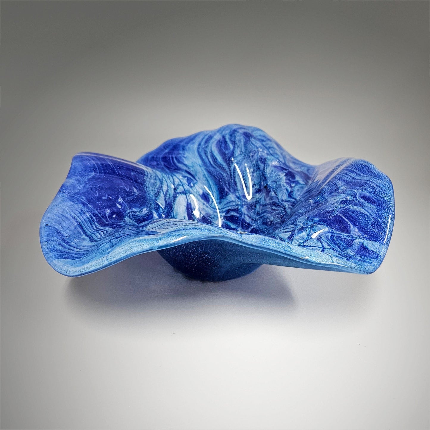 Glass Art Wave Bowl in Cobalt Turquoise Aqua