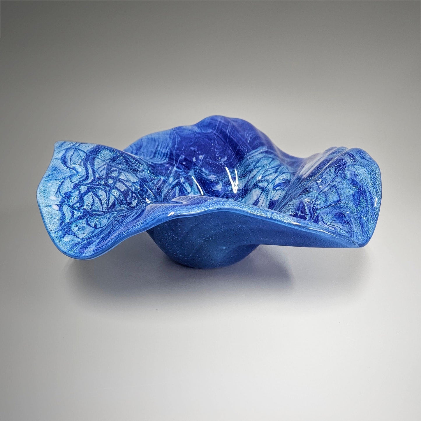 Glass Art Wave Bowl in Cobalt Turquoise Aqua