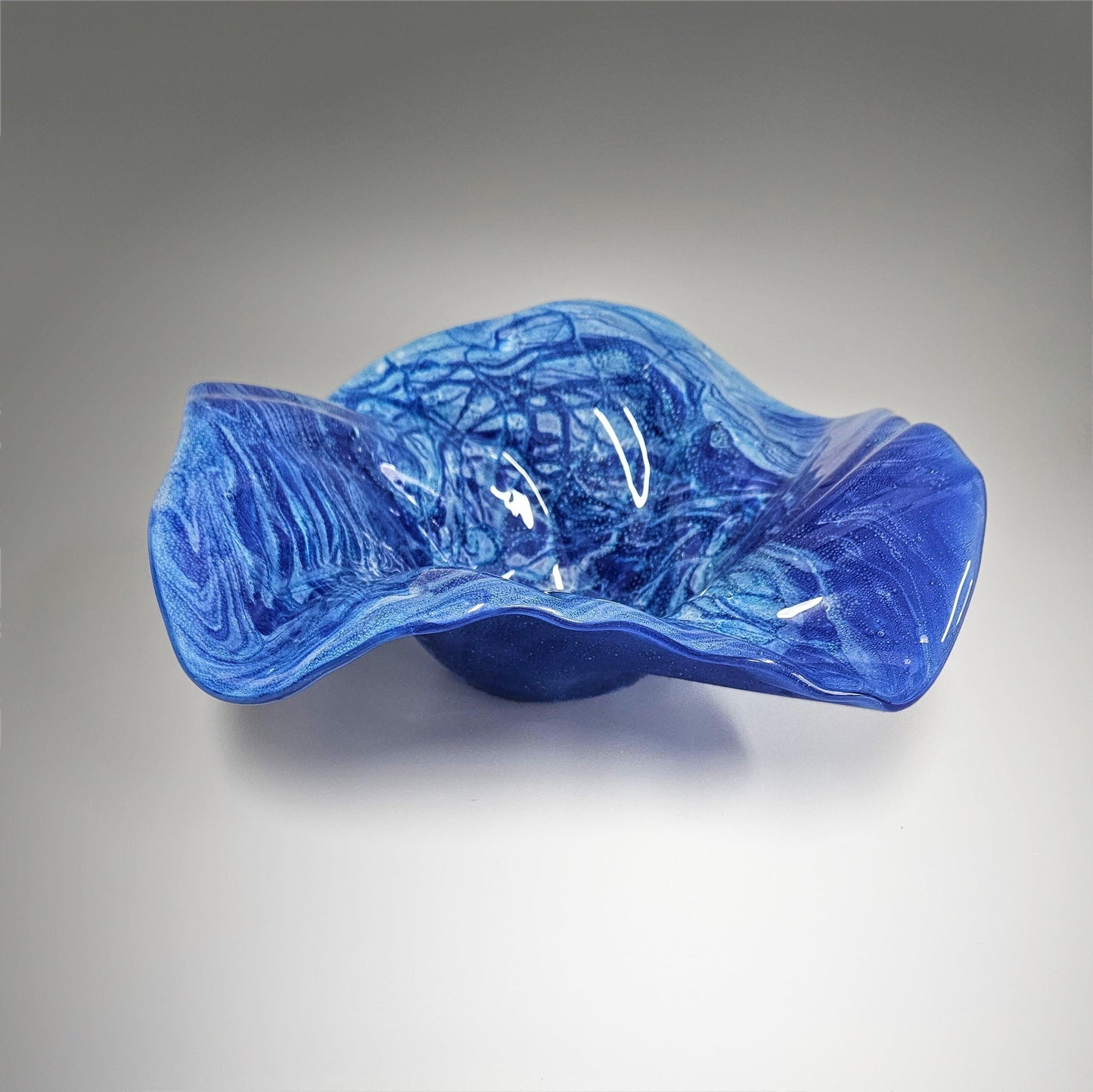 Glass Art Wave Bowl in Cobalt Turquoise Aqua