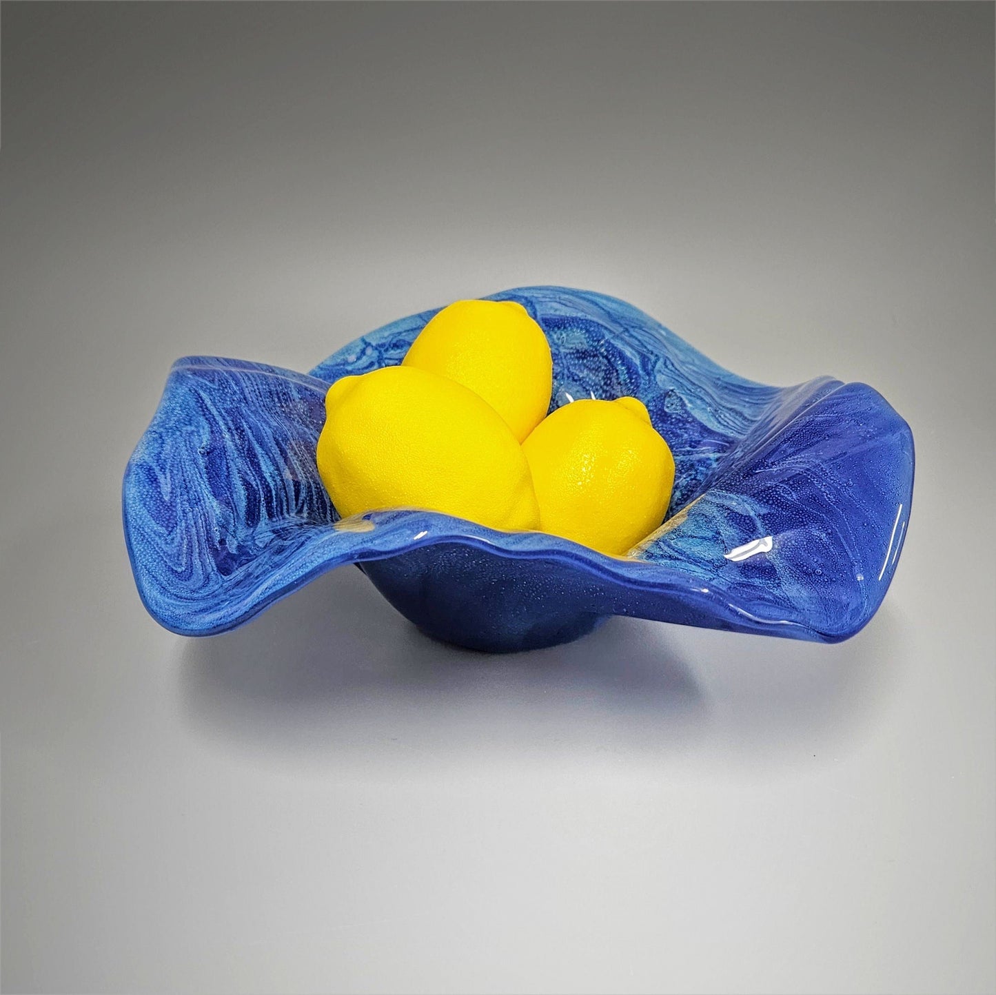 Glass Art Wave Bowl in Cobalt Turquoise Aqua