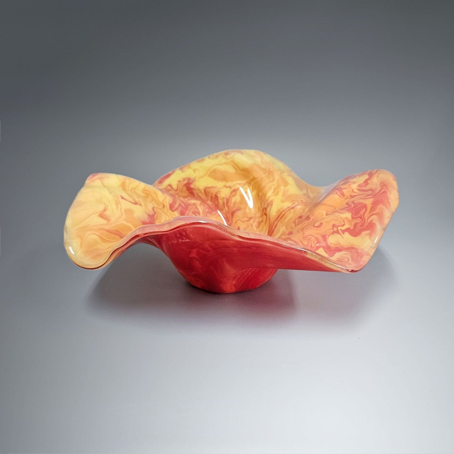 Glass Art Wave Bowl in Red Orange Yellow