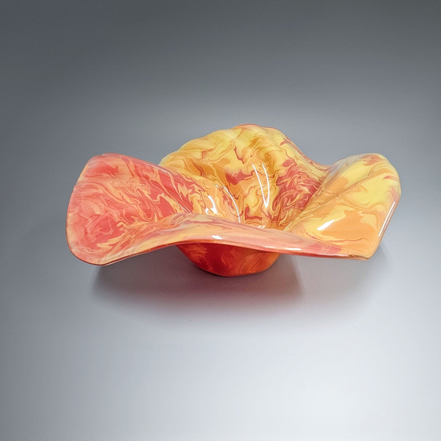 Glass Art Wave Bowl in Red Orange Yellow