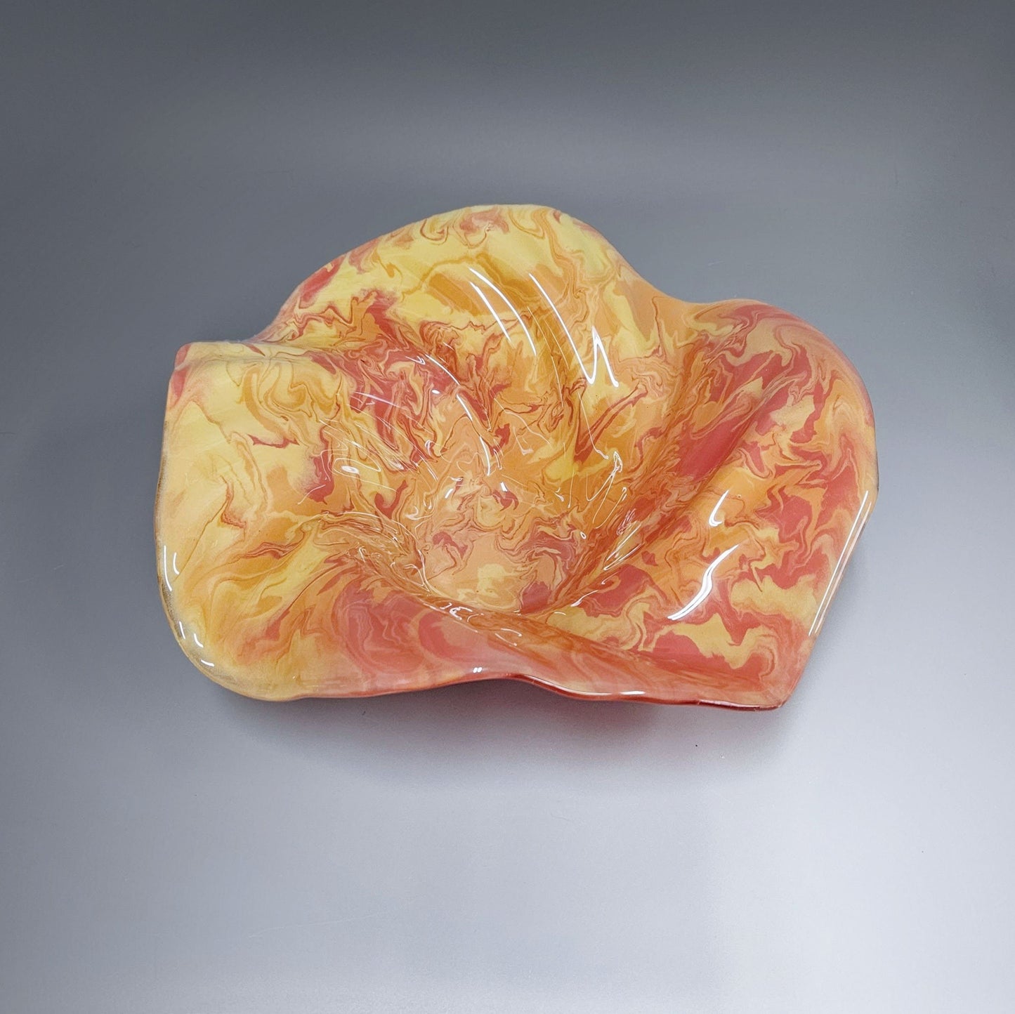 Glass Art Wave Bowl in Red Orange Yellow