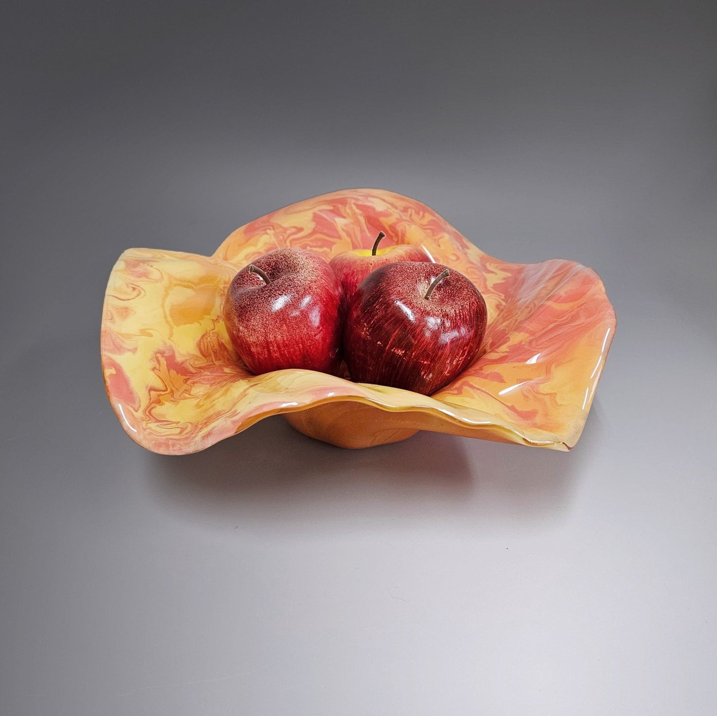 Glass Art Wave Bowl in Red Orange Yellow