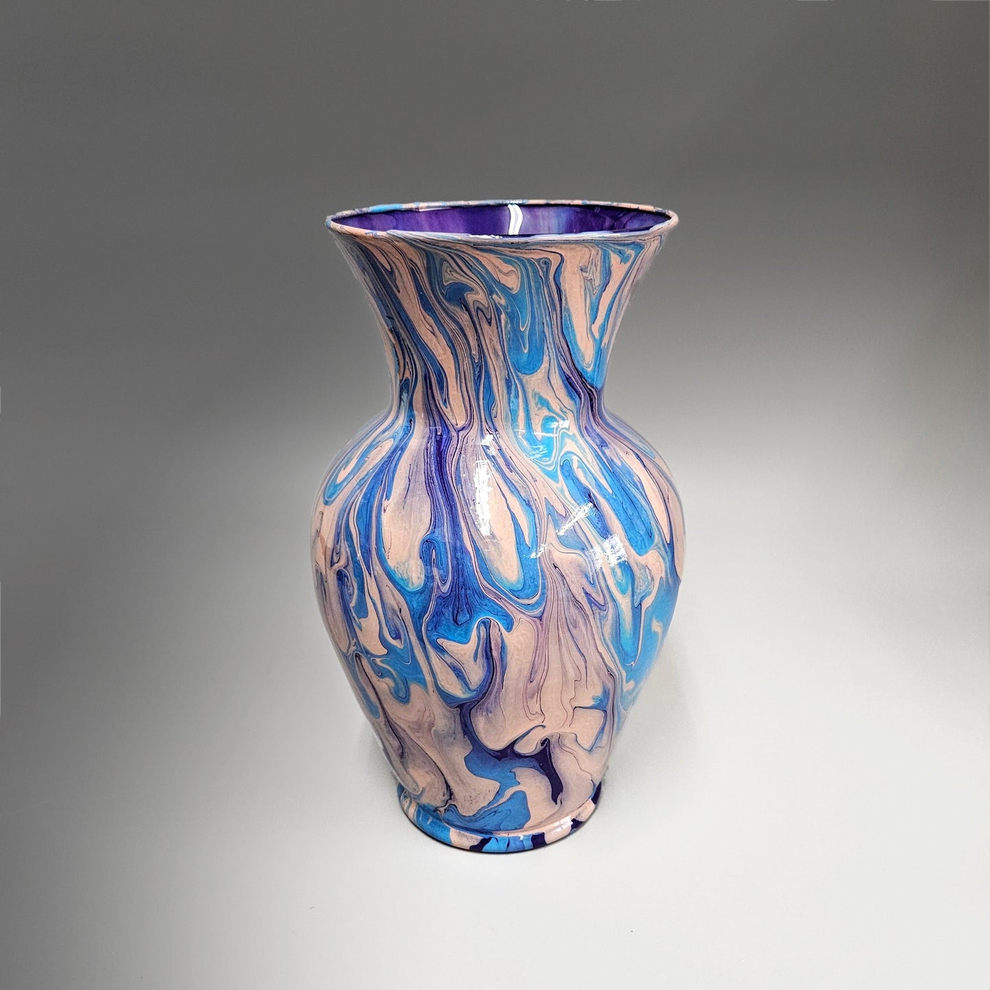Glass Art Painted Vase in Blue, Purple and Pastel Peach