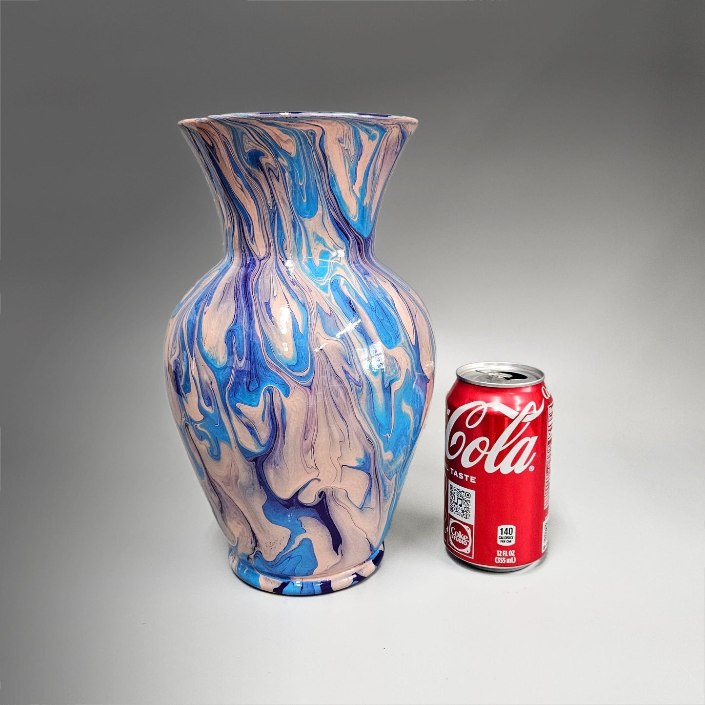 Glass Art Painted Vase in Blue, Purple and Pastel Peach