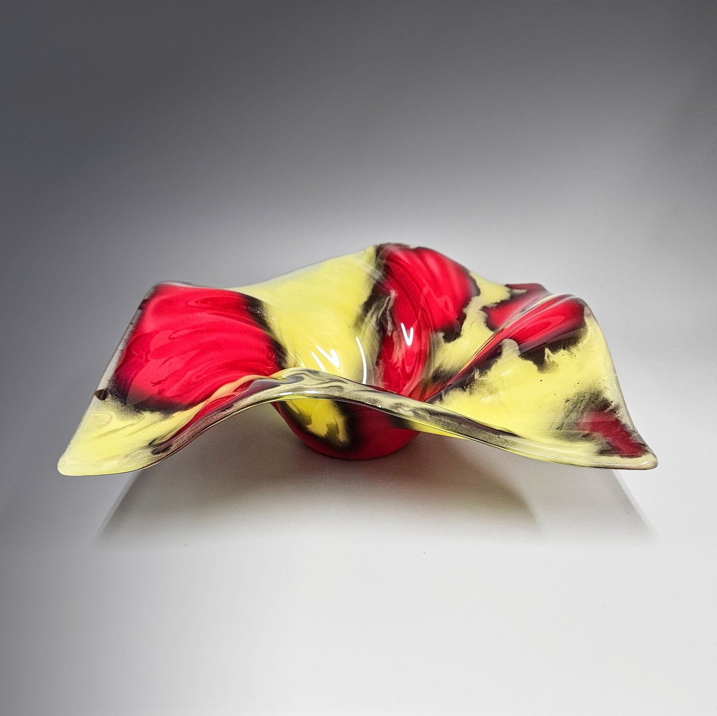 Glass Art Wave Bowl in Red Yellow Black