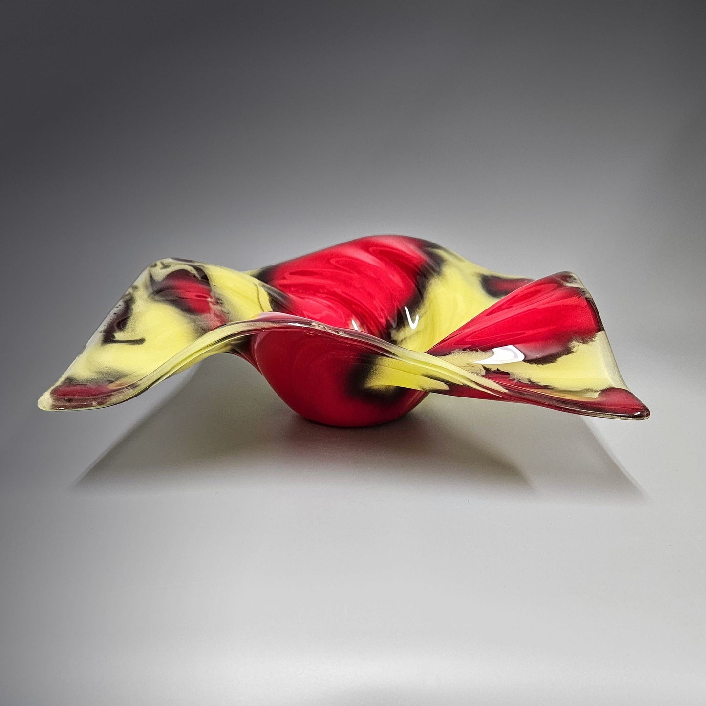 Glass Art Wave Bowl in Red Yellow Black