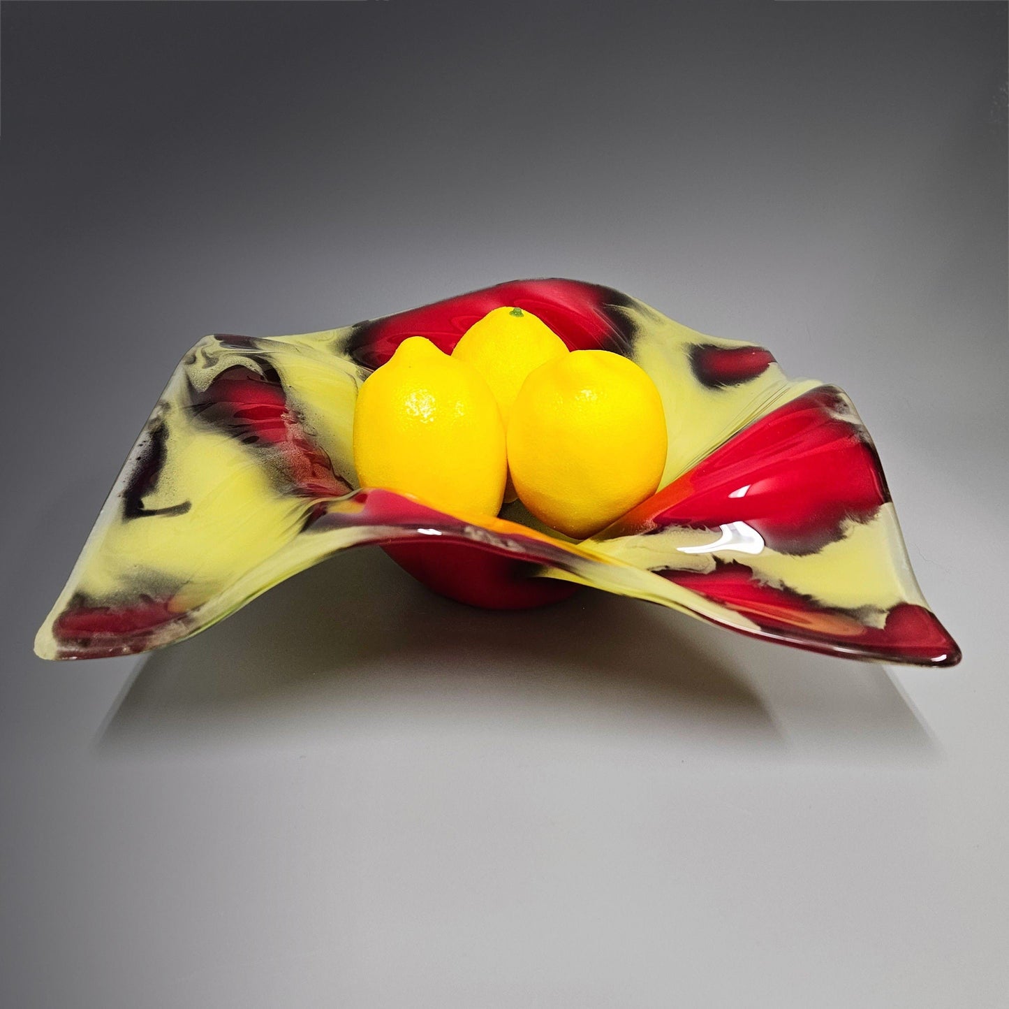 Glass Art Wave Bowl in Red Yellow Black