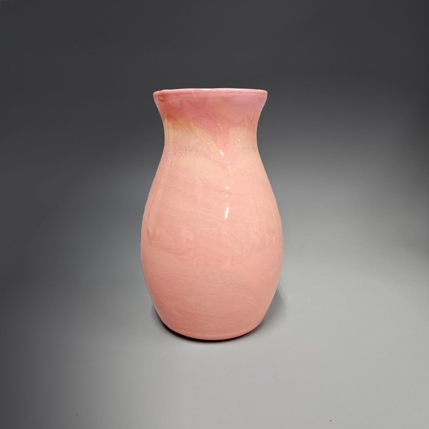 Fluid Art Painted Glass Vase in Peach Pink Yellow