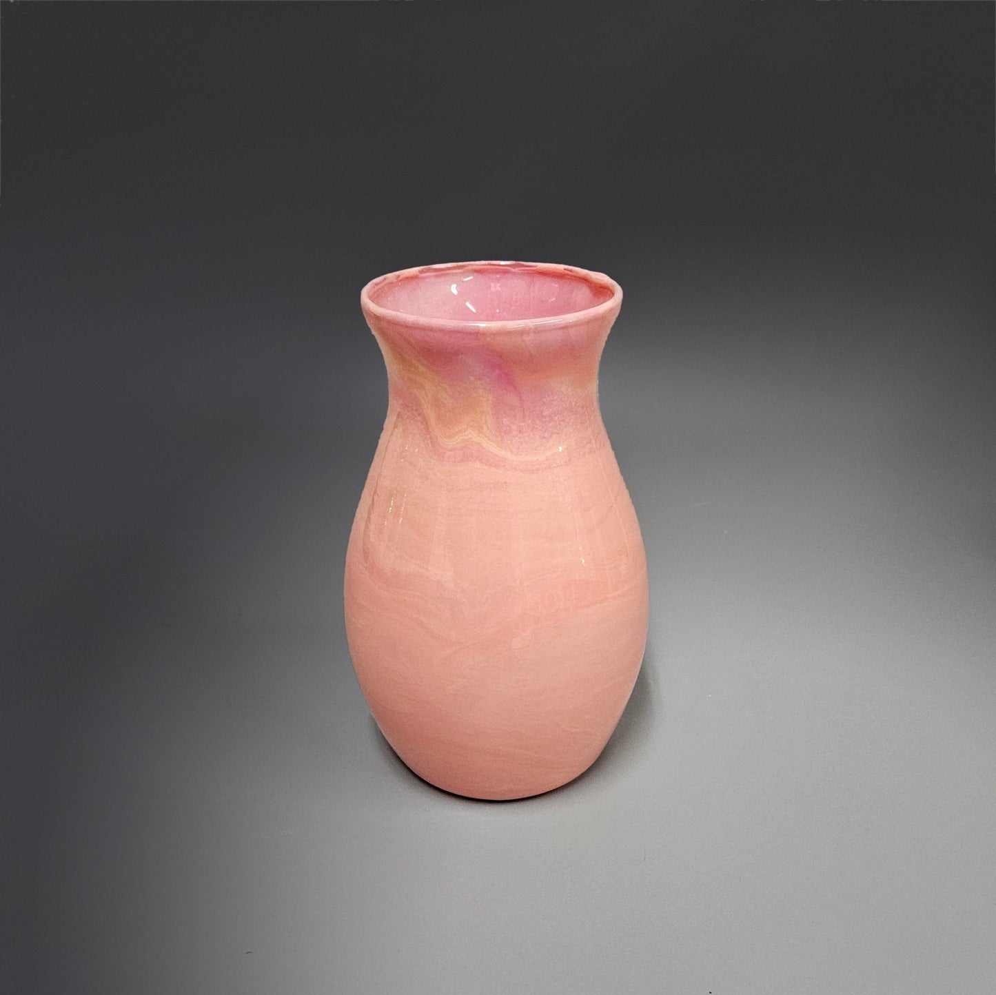 Fluid Art Painted Glass Vase in Peach Pink Yellow